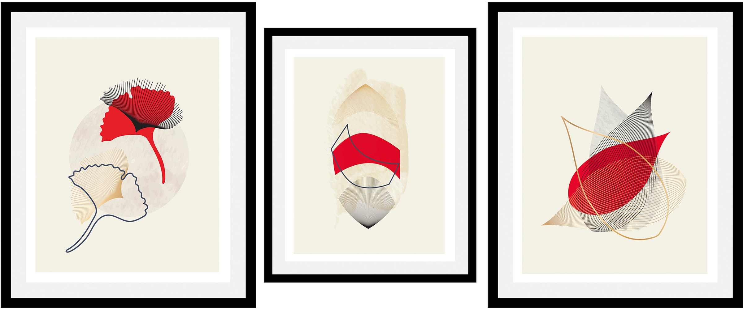 Image of queence Bild "Set Halka" Abstrakt Blumen Figuren 1 Stk. tlg. gerahmt