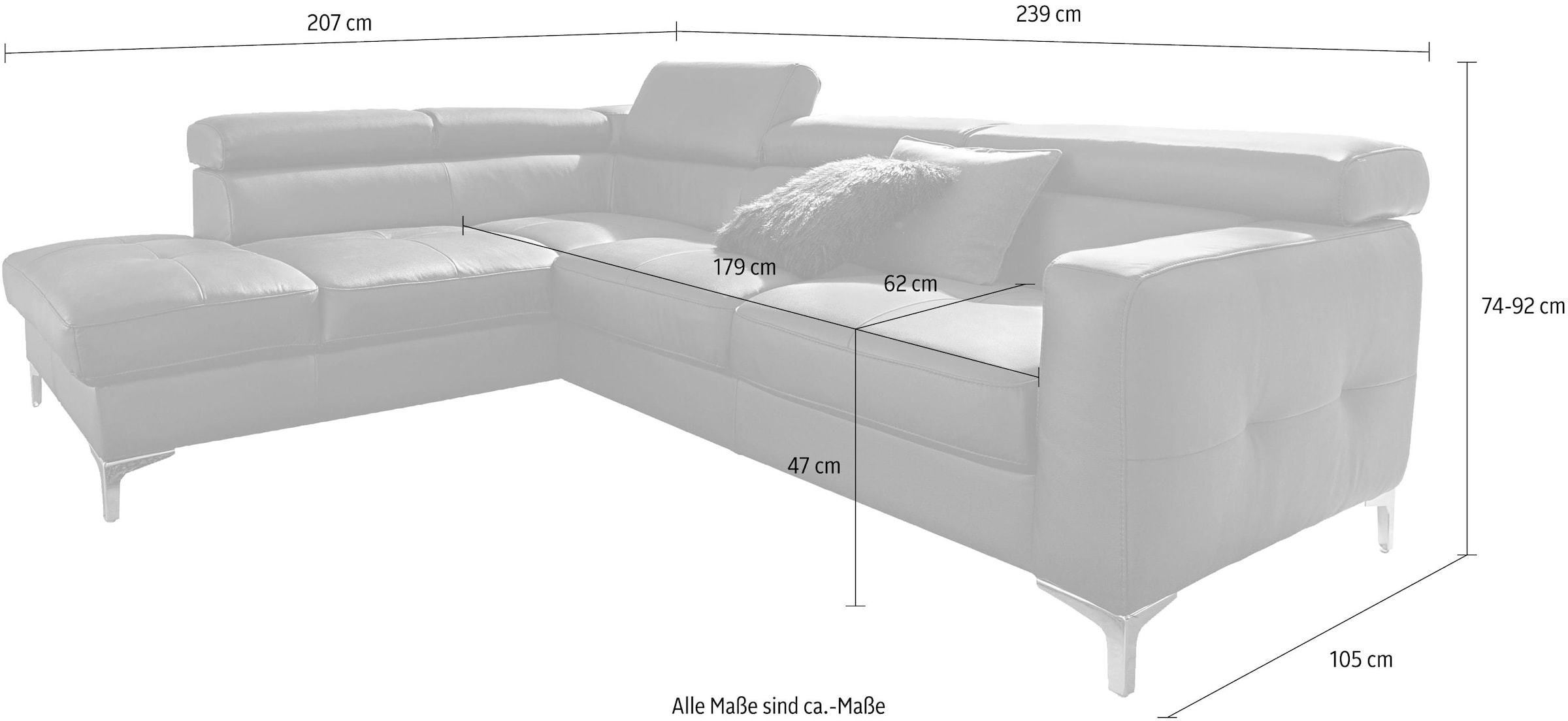 COTTA Ecksofa »Sammy L-Form« mit Kopfteilverstellung, wahlweise mit Bettfunktion & Bettkasten