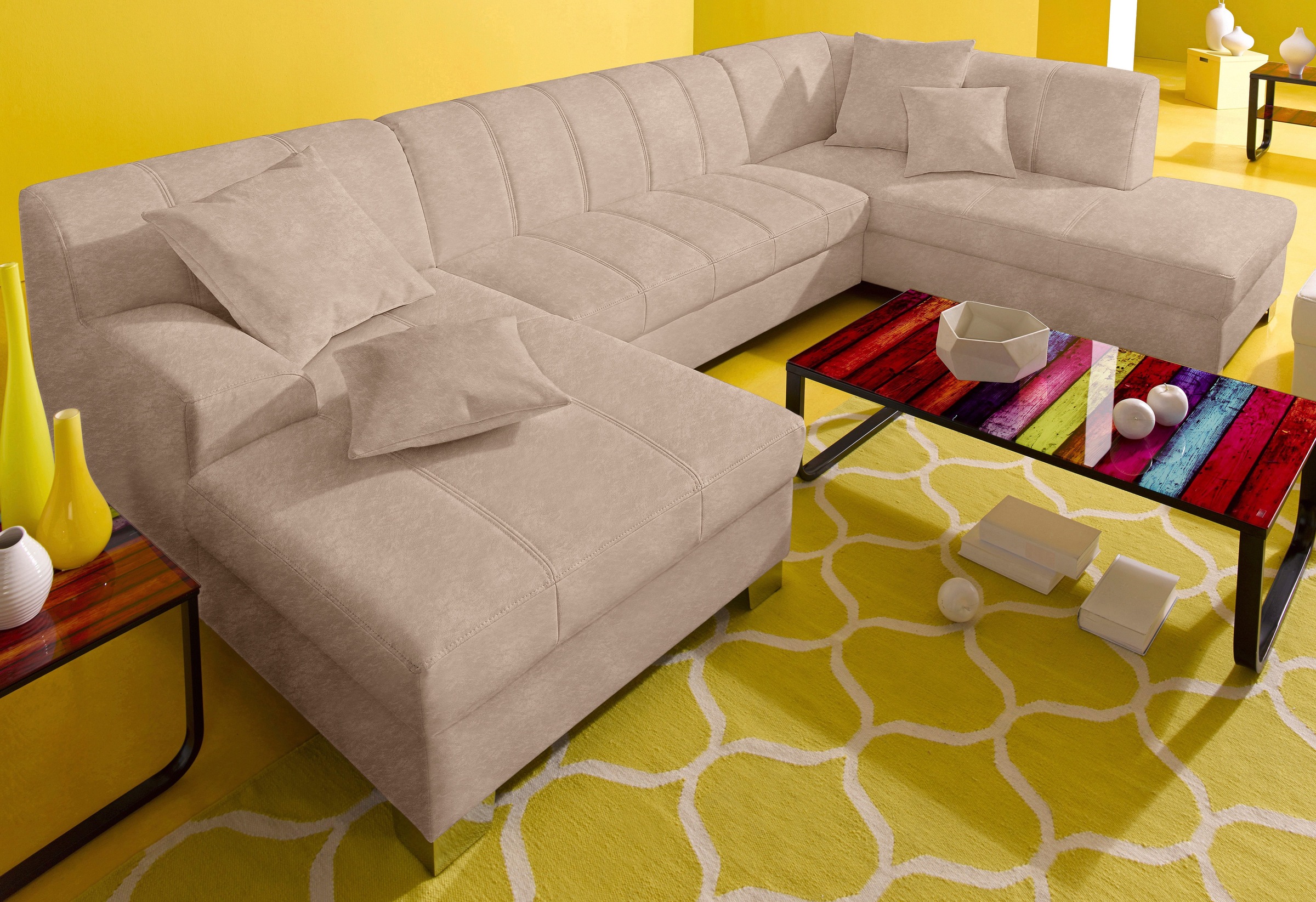 Image of DOMO collection Wohnlandschaft "TURAH 297x195x75 cm, moderne Steppung, viel Platz, bequem" whlw. mit Bettfunktion, U-Form