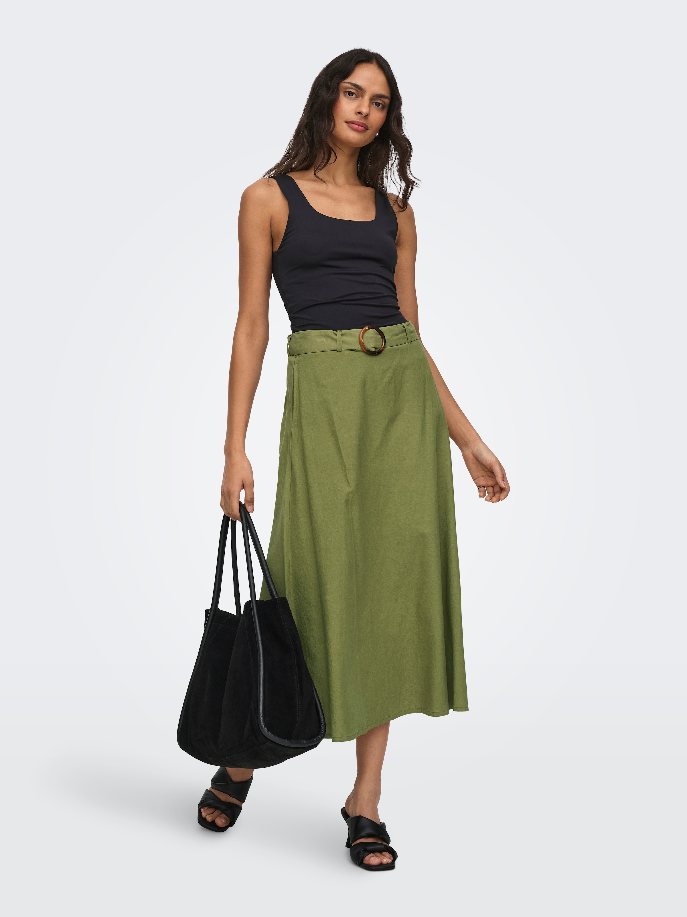 JDY Maxirock »JDYMILAN LINEN HW BELTED SKIRT WVN DIA« Sommerrock mit Leinen