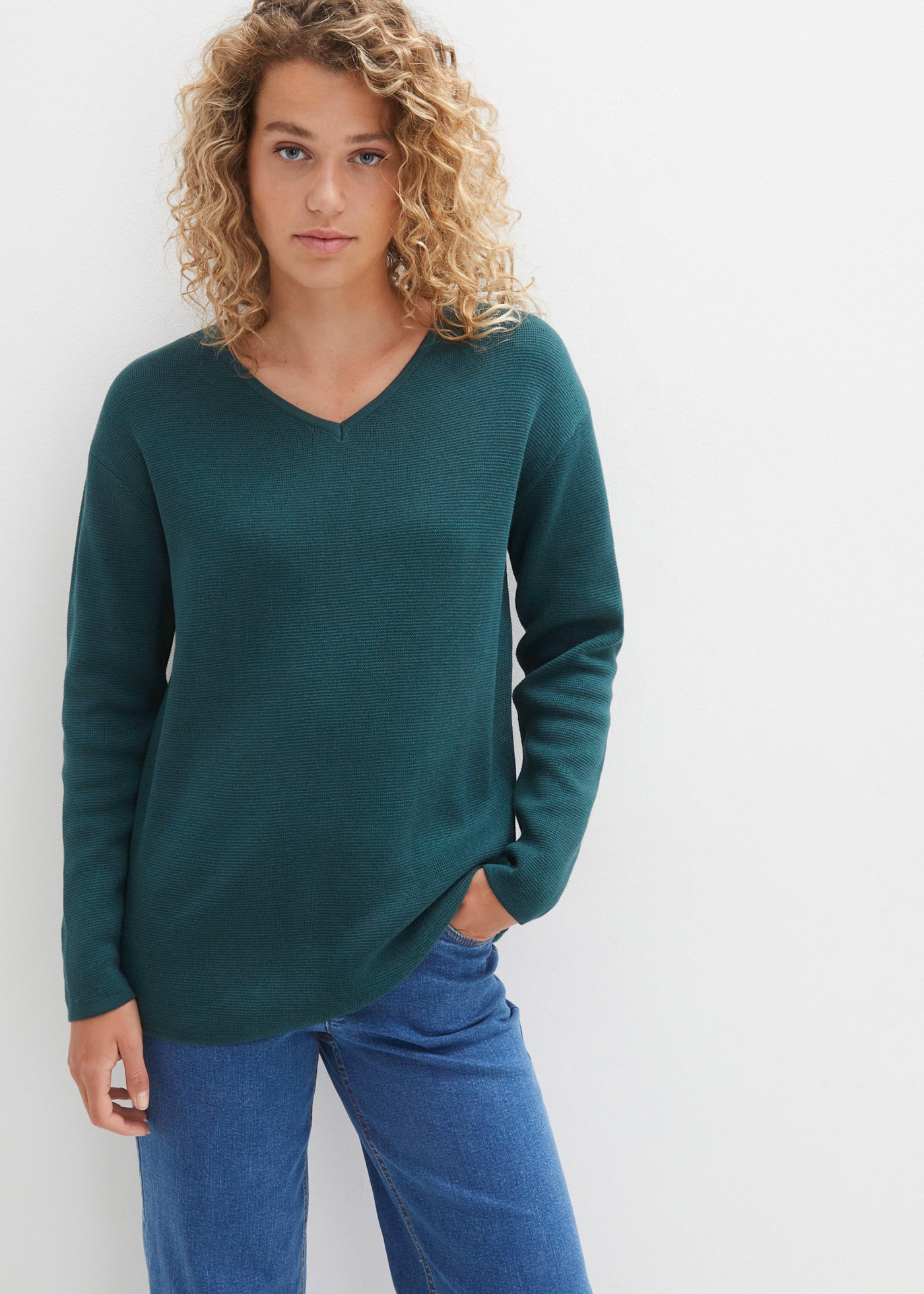 Image of bonprix Strickpullover "Milano Rib Pullover mit V-Ausschnitt" aus Baumwoll-Milano Rib, mit V-Ausschnitt, bequeme Passform