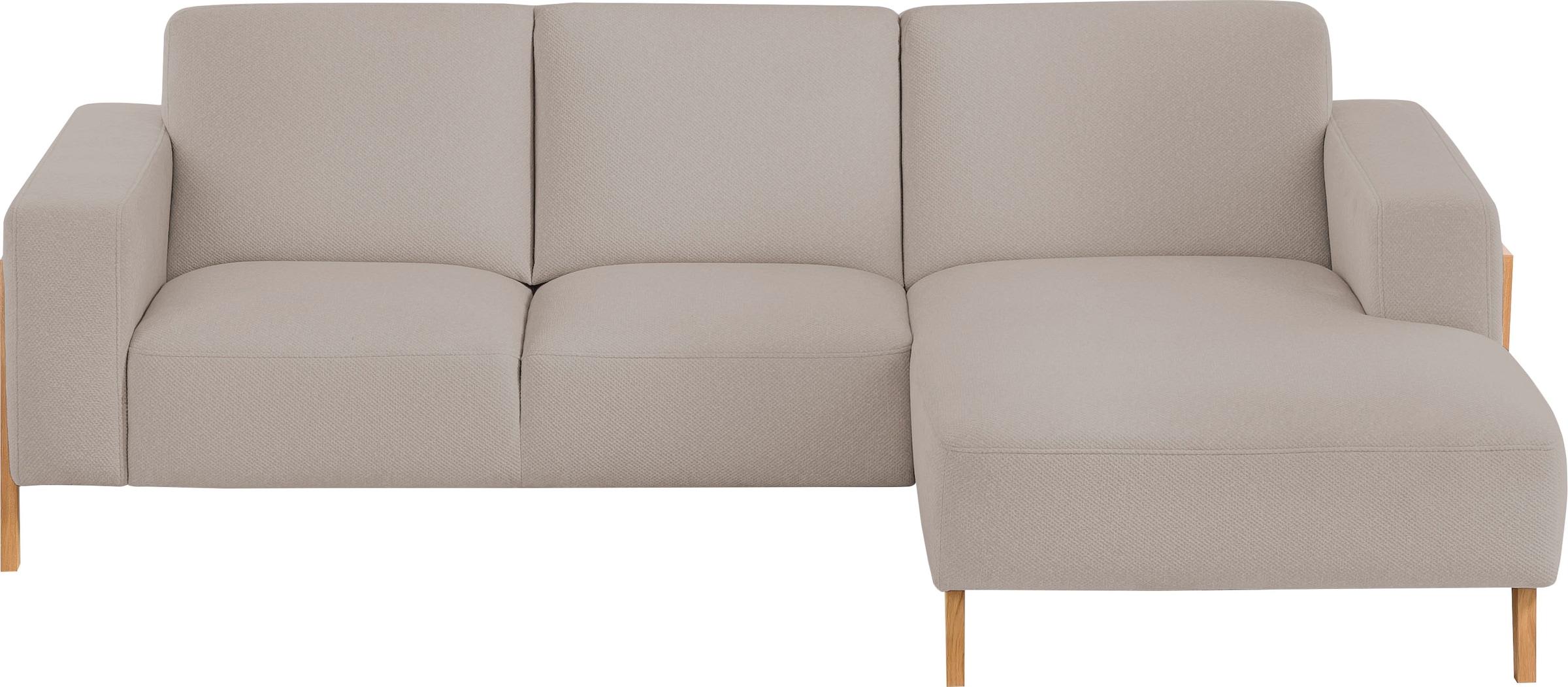 exxpo - sofa fashion Ecksofa »Starr Scandic Design, tolle Verarbeitung, bequem, Sichtholz am Armteil«, L-Form, wahlw. elektrische Sitztiefenverstellung, Massivholzfüsse