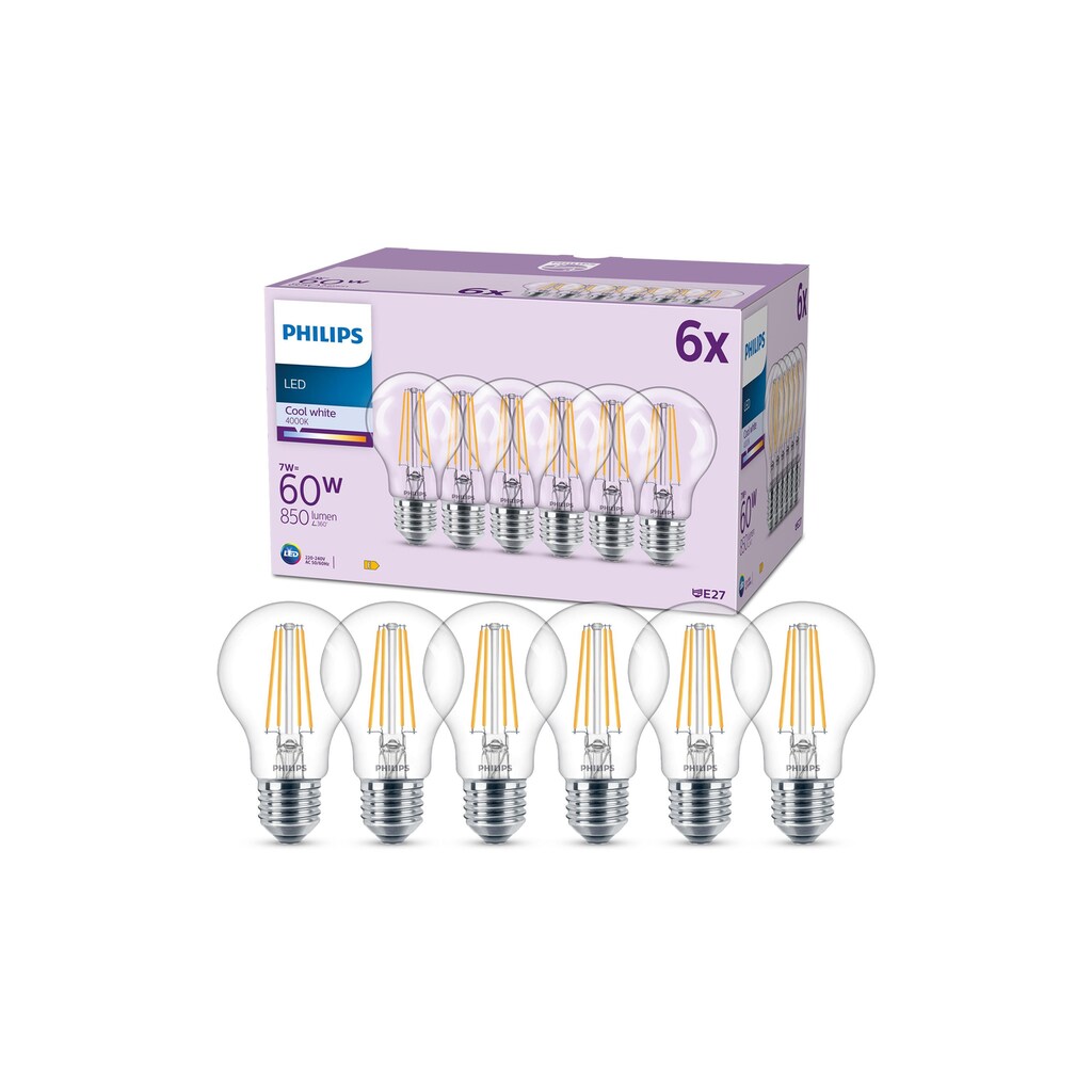 Philips LED-Leuchtmittel »(60W), 7W, E27, Neutr«, E27, Neutralweiss