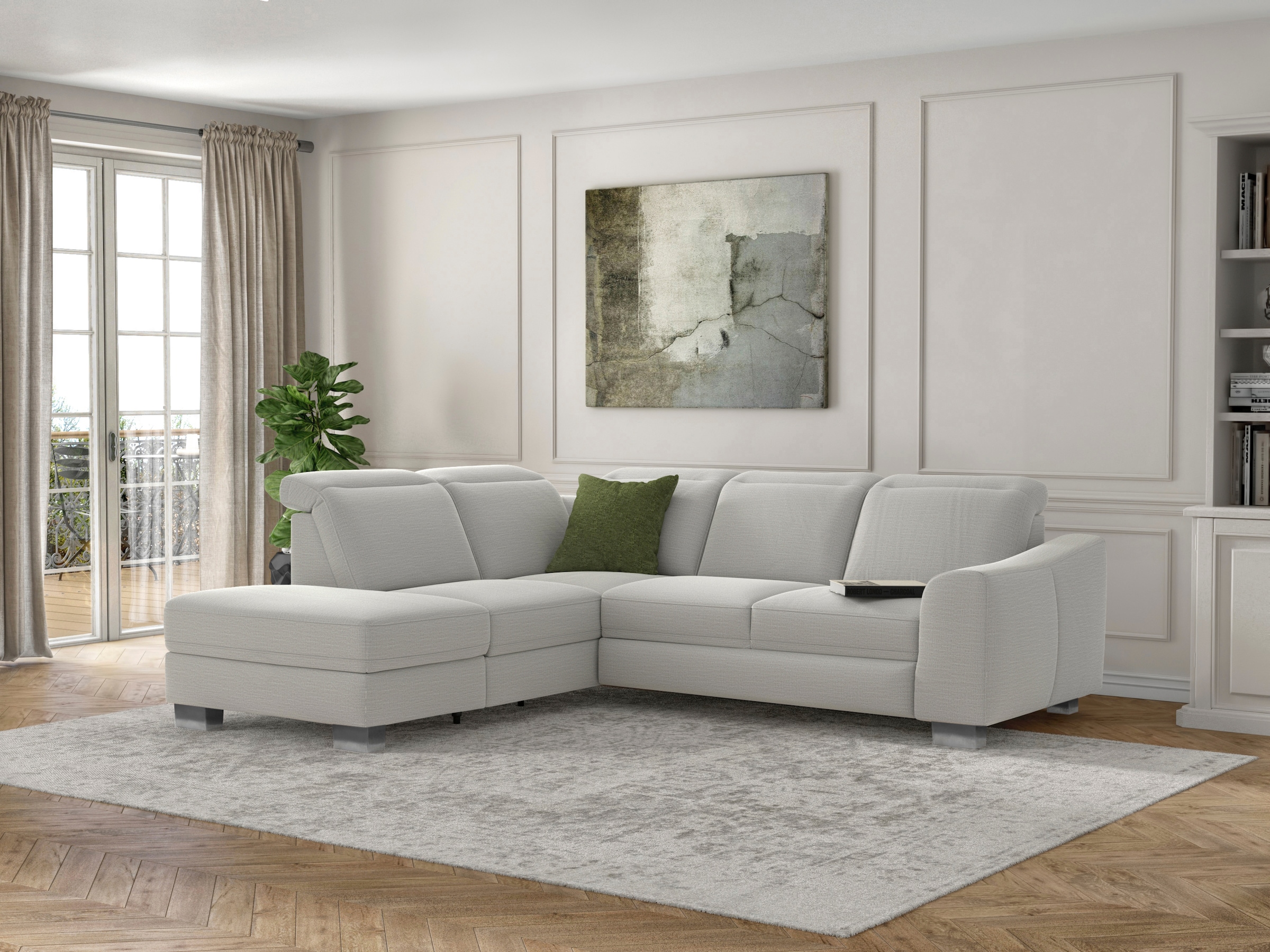 Image of sit&more Ecksofa "Dundee L-Form" mit Federkern und Edelstahlfüssen, wahlweise mit Kopfteilverstellung