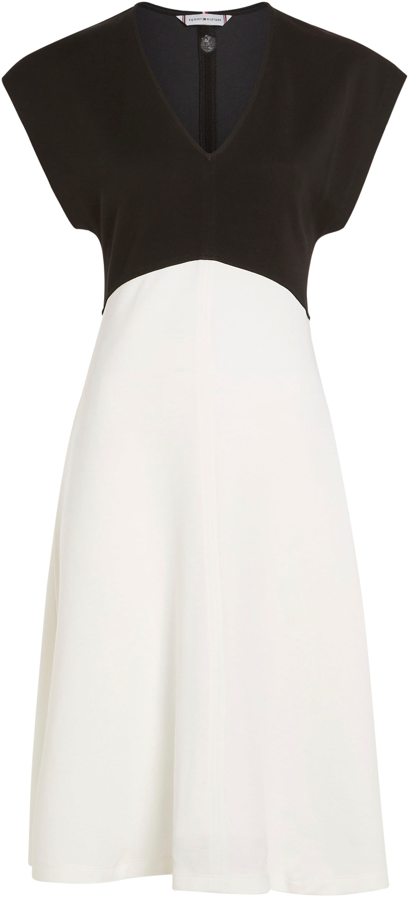 Tommy Hilfiger Jerseykleid »SHINY INTERLOCK V-NK NS KNEE DRS«, mit Logostickerei