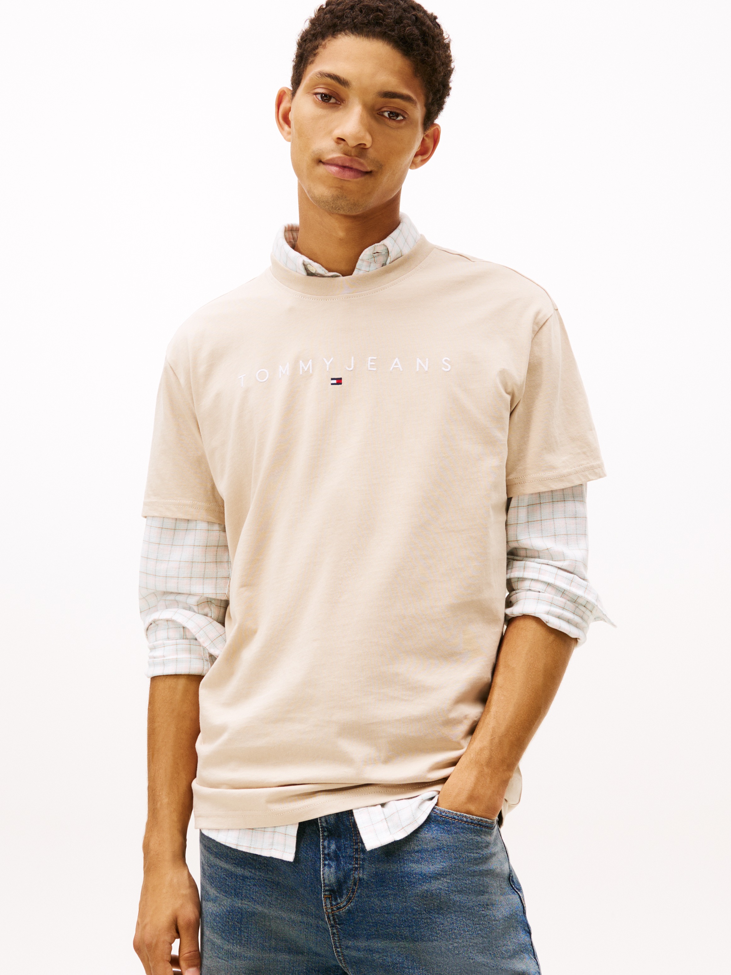 Image of Tommy Jeans T-Shirt "TJM REG LINEAR LOGO TEE EXT" Rundhals, Regular Fit