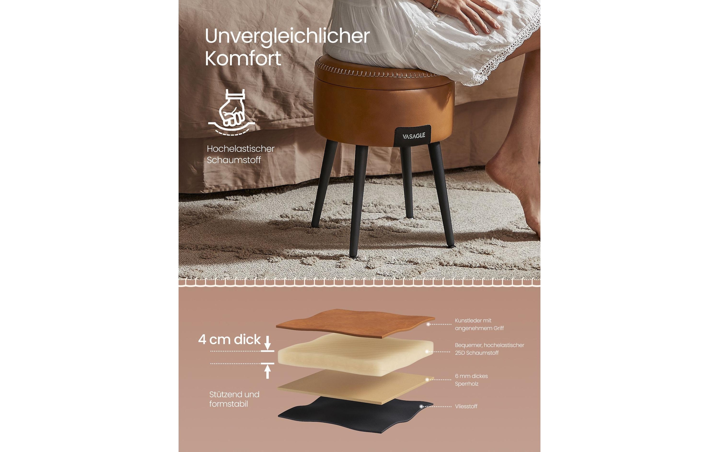 VASAGLE Hocker »mit Stauraum Sperrholz«