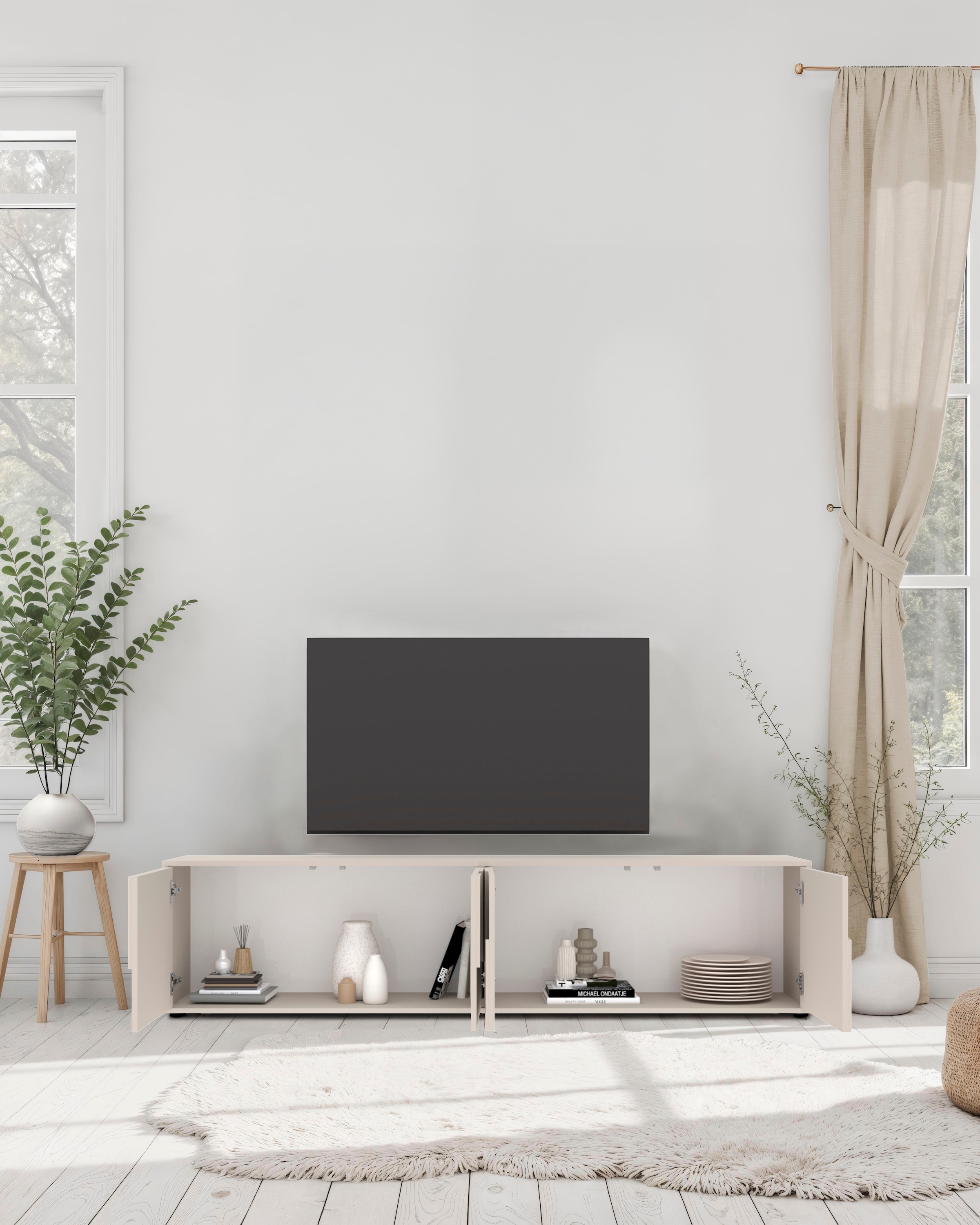 INOSIGN Lowboard »Stone, 205 cm breit, 4 Türen, TV-Schrank, TV-Kommode, Medienboard« 3D-Design, Push-to-open, Innenraum grosszügig, Füsse 14/2 cm wählbar