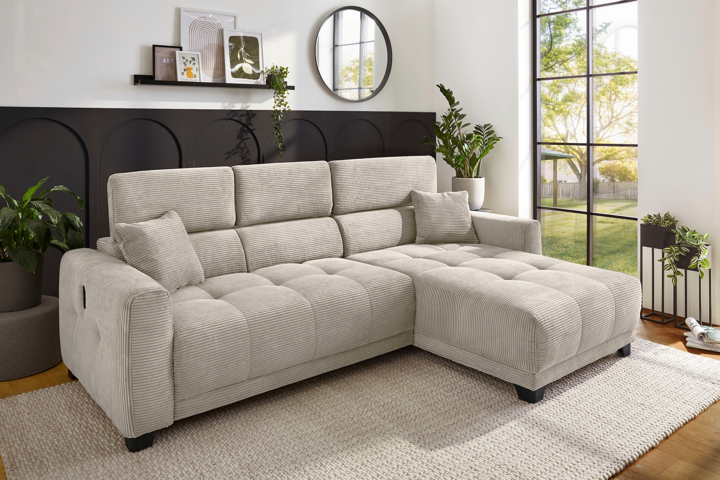 Jockenhöfer Gruppe Canapé d'angle »Cremona L-Form, B: 263 cm, mit 30 cm elektr. Sitztiefenverstellung« capacité de charge 140kg par siège, réglage de l'appuie-tête & prise USB