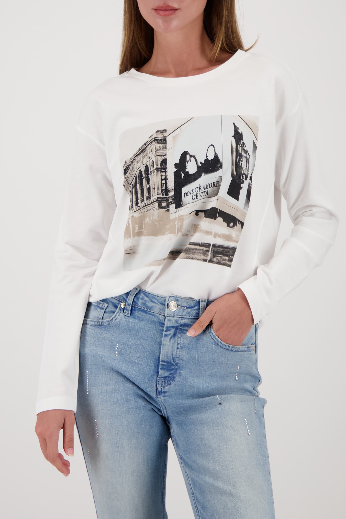 Image of Monari Langarmshirt "Shirt City Druck" Regular fit mit U-Boot-Ausschnitt