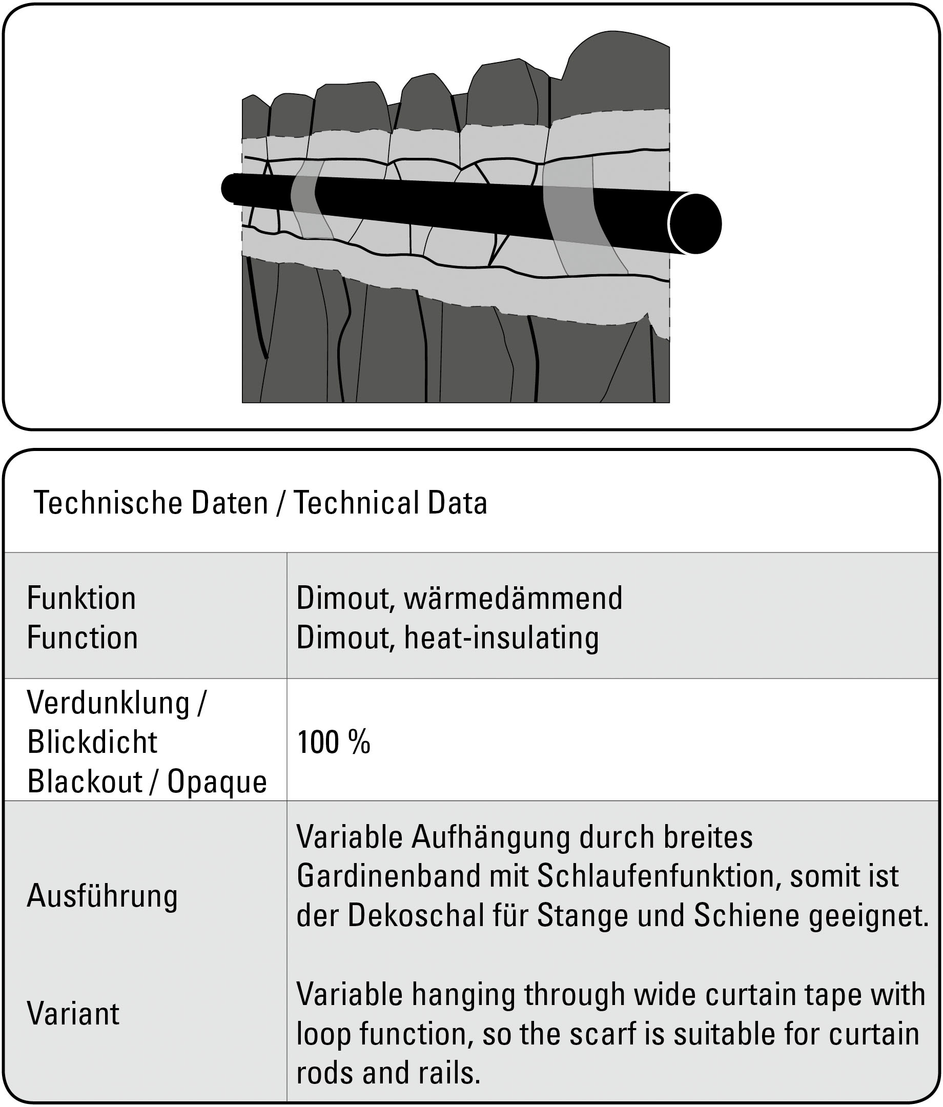 GARDINIA Gardine »Schal mit Gardinenband Dimout«, (1 St.), Stoff Dimout