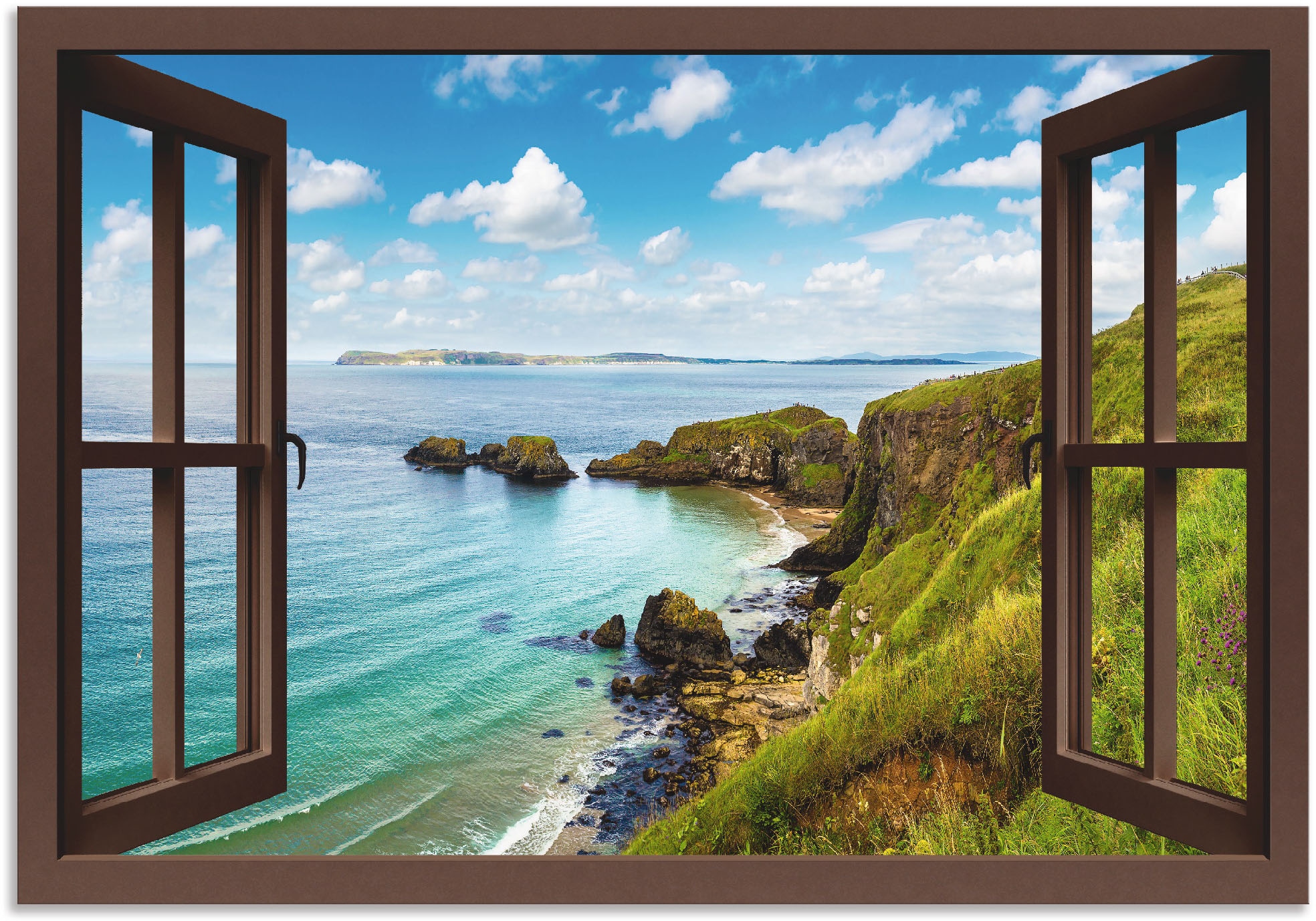Image of Artland Alu-Dibond-Druck "Küstenweg in Nordirland durchs Fenster" Meer Bilder 1 Stk. tlg. für Innen- und Aussenbereich geeignet, Outdoorbild