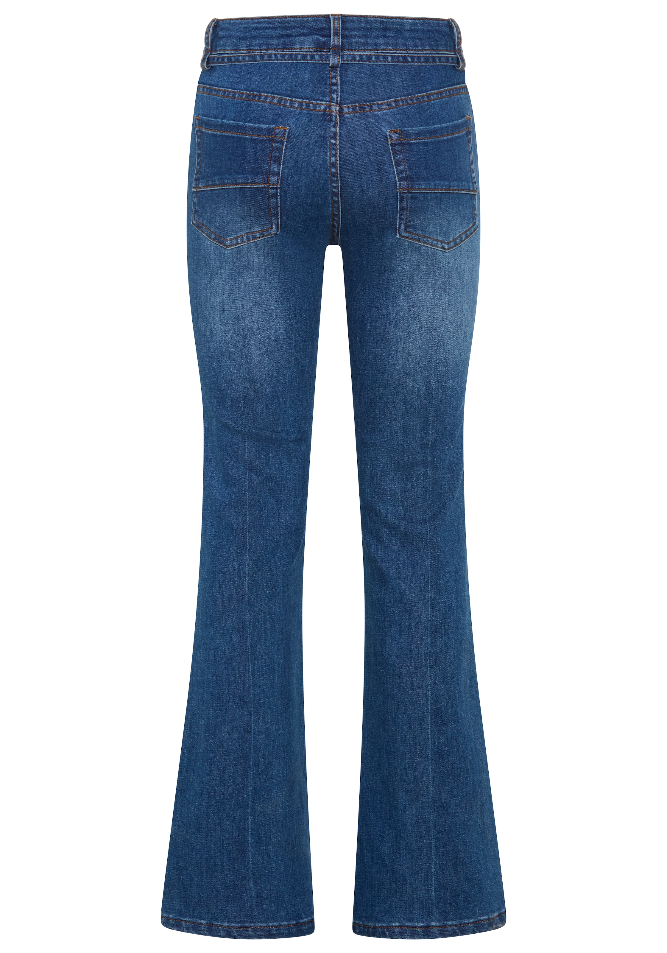 KangaROOS Bootcut-Jeans mit Reissverschluss, Knopf und Bindeband, lange Beinlänge