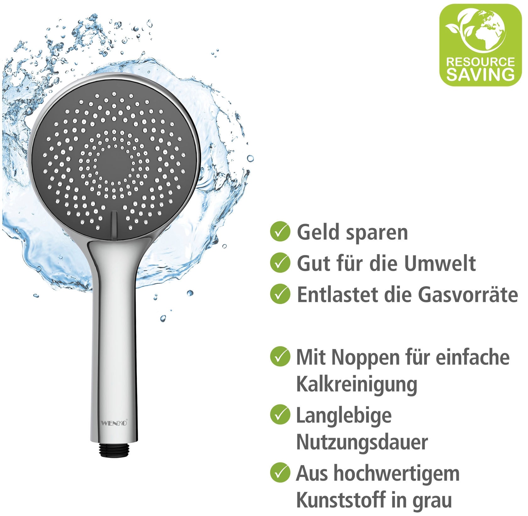 WENKO Handbrause »Watersaving System«, Duschkopf Watersaving Grau, Durchmesser 11 cm