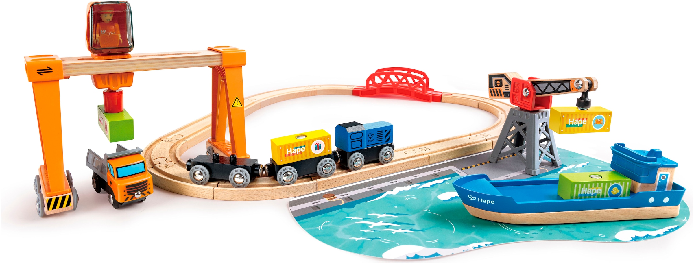 Hape Bateau jouet »Frachtschiff und Hafenkran«