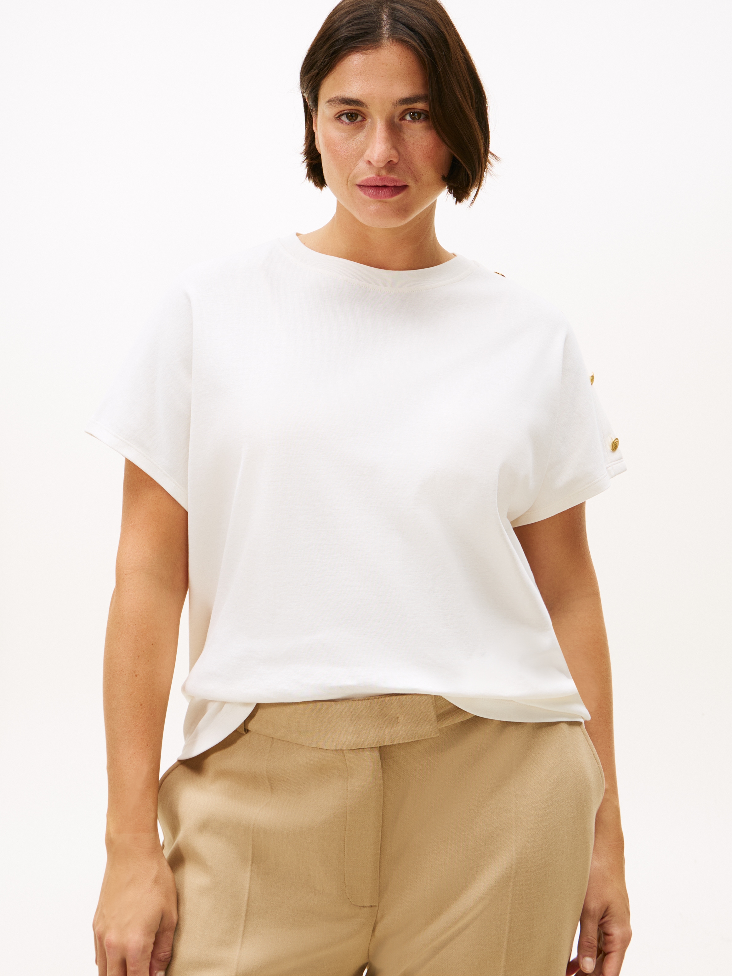 Image of Tommy Hilfiger Curve Kurzarmshirt "CRV GOLD BUTTON SS TEE" in grossen Grössen
