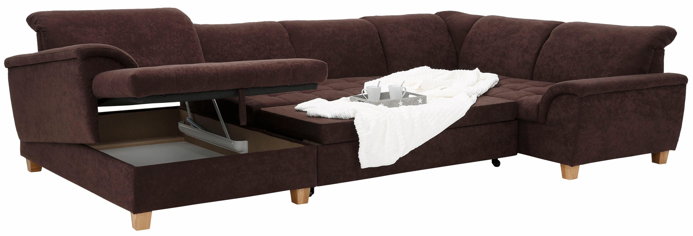 Home affaire Wohnlandschaft »Lyla U-Form«, wahlweise mit Rückenfunktion und zusätzlich mit Bett + Bettkasten