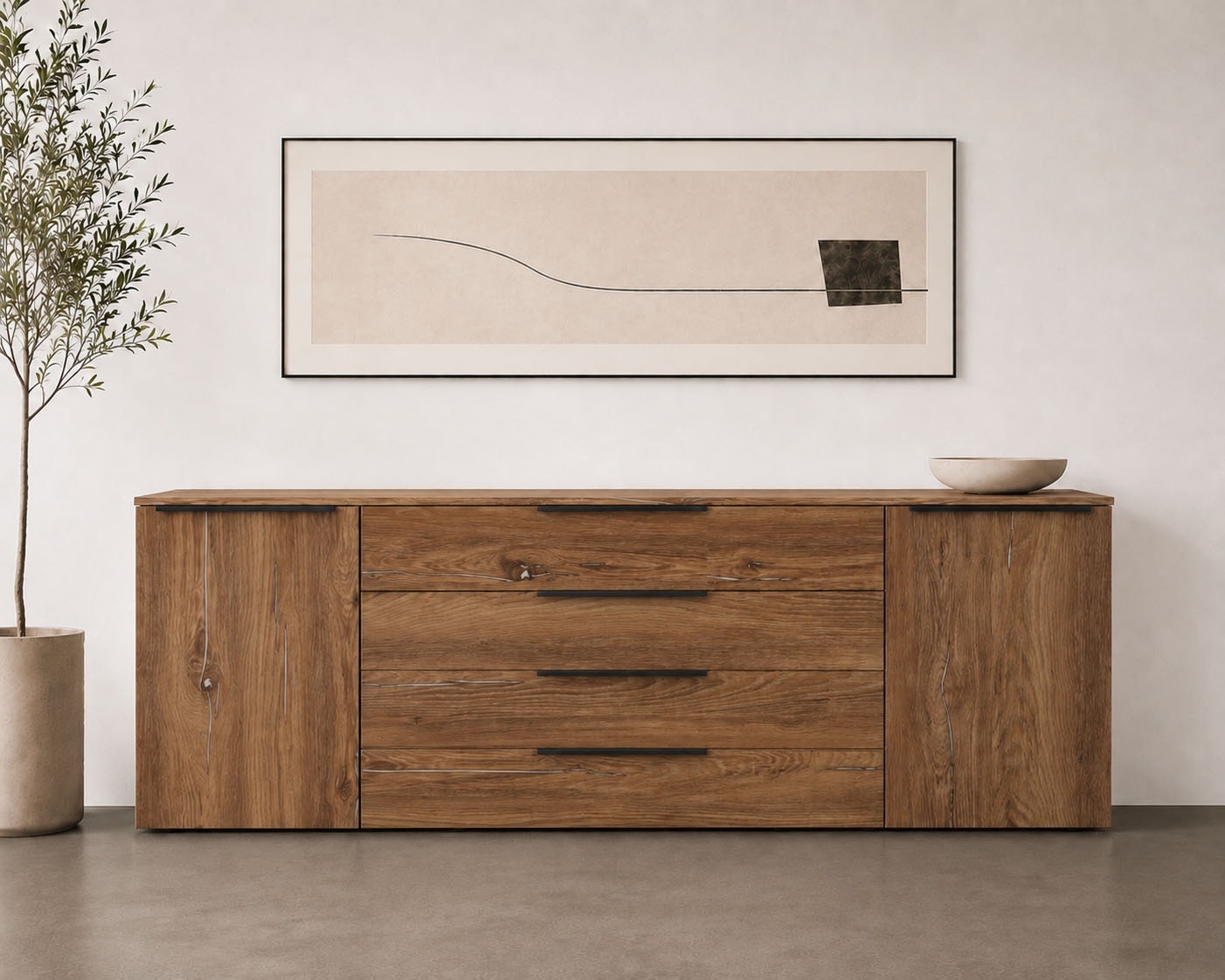 borchardt Möbel Buffet »Tom, moderne Kommode mit Metallgriffen, 200cm breit« 2 portes, 3 tiroirs, poignées métal anthracite