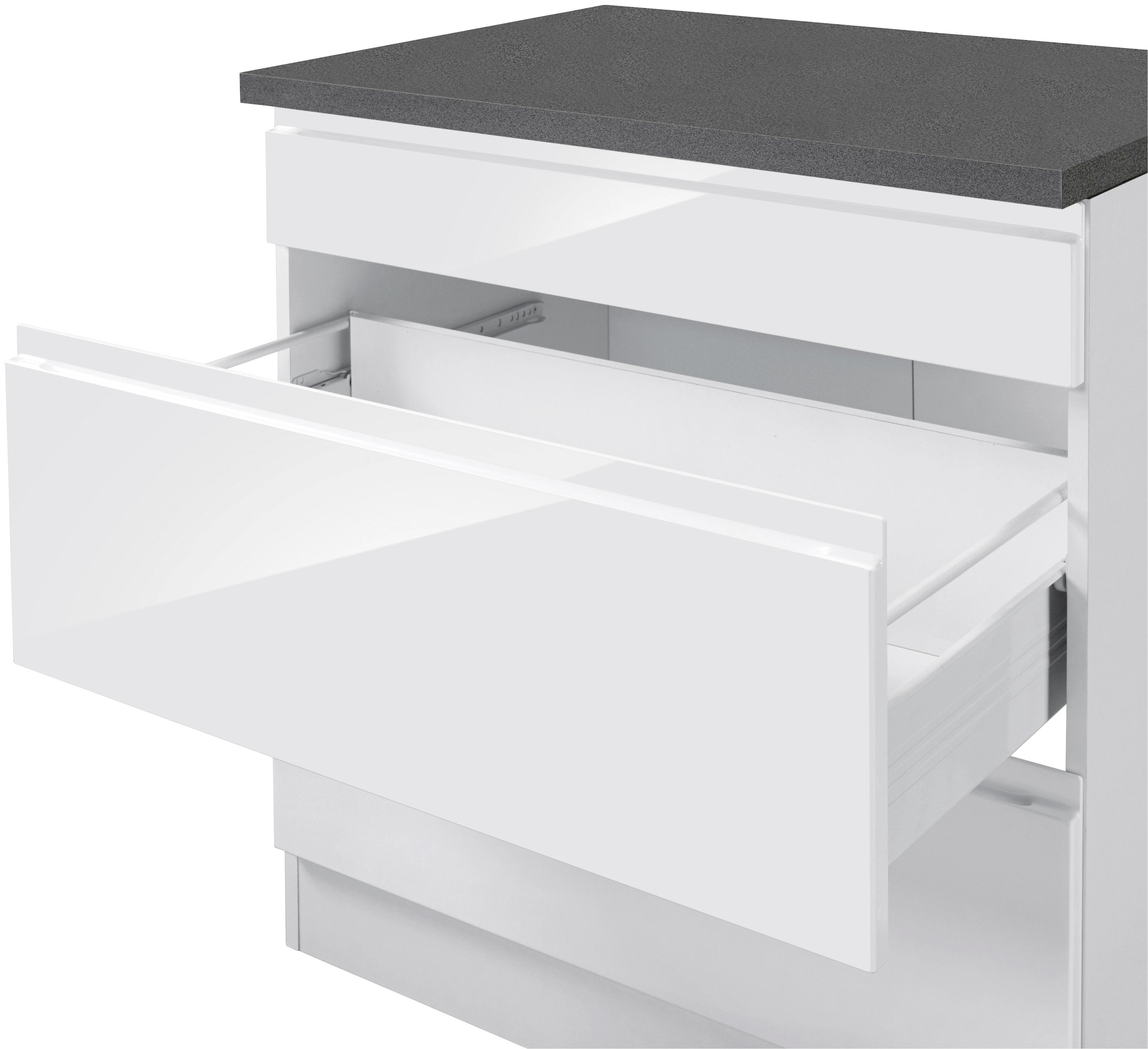 KOCHSTATION Küchenzeile »KS-Virginia,neu in verbesserter Ausführung« Arbeitsplatte 38 mm stark, Stauraum, Softclose,  Breite 330 cm, Soft-Close, ohne E-Geräte