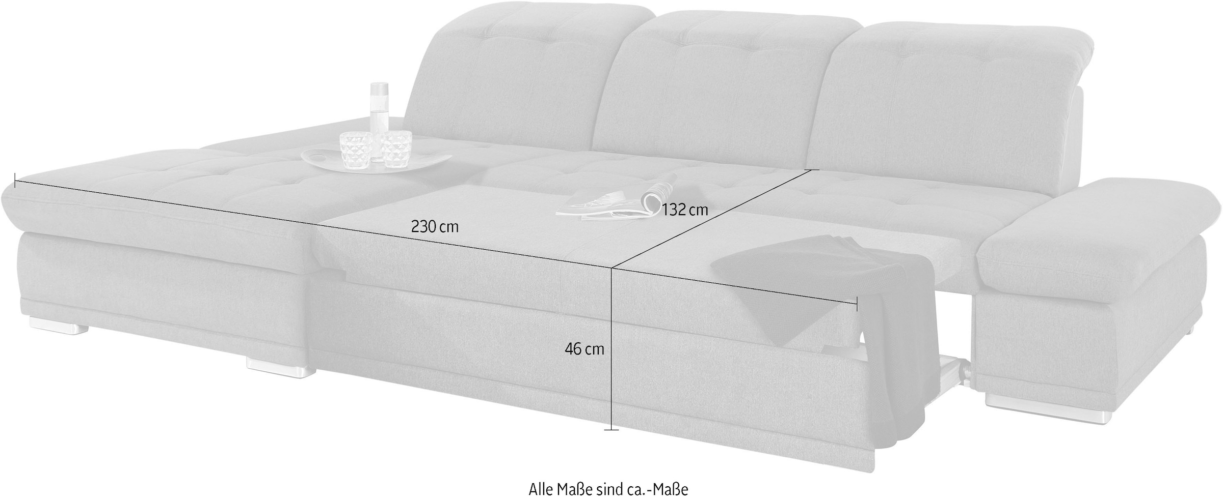 COTTA Ecksofa »Holiday L-Form«, Sitztiefenverstellung, wahlweise mit Bettfunktion inkl. Bettkasten