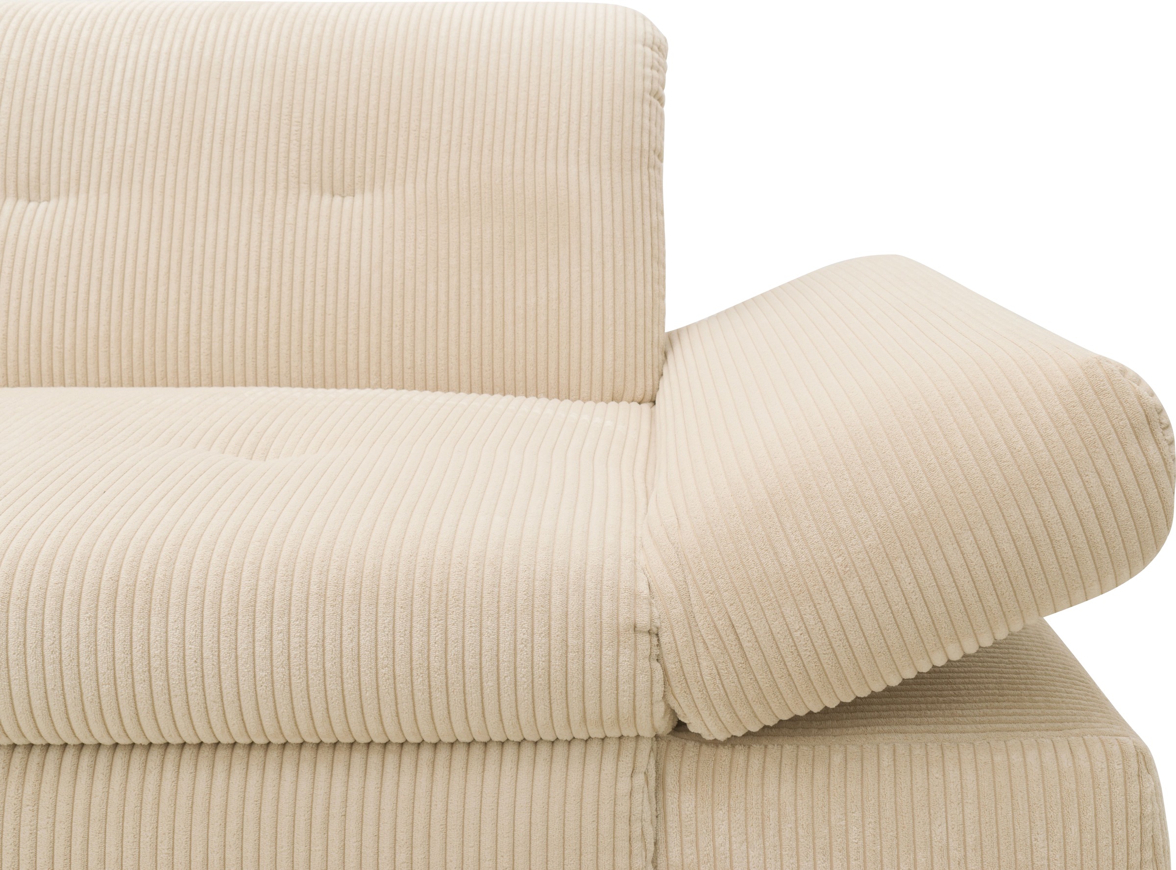 DOMO collection Ecksofa »Moric, L-Form, XXL-Sofa - Breite 300cm«, wahlweise mit Bettfunktion und Armteilverstellung, Cord, Creme