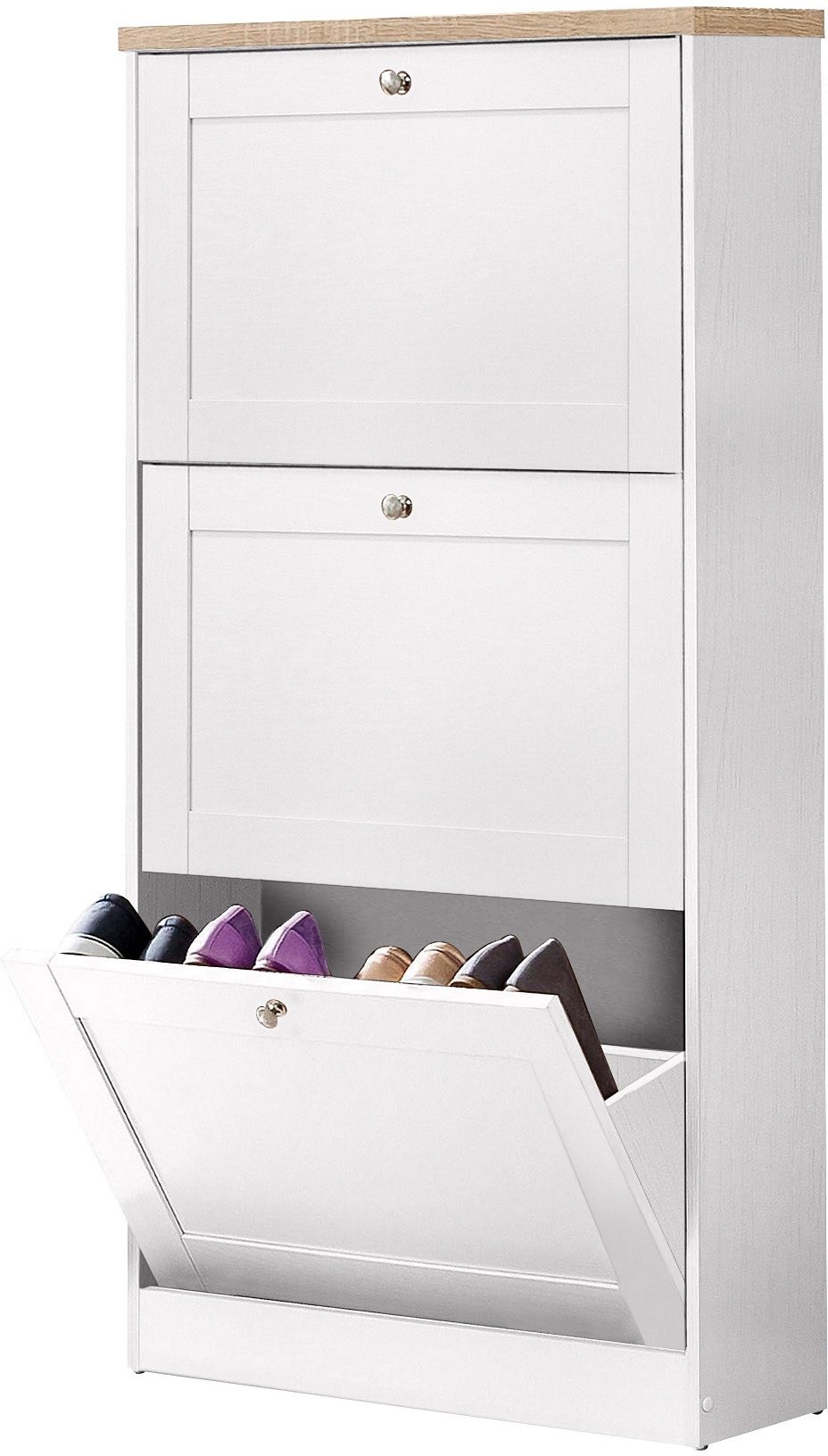 Image of GOODproduct Schuhschrank "Heide" Breite 70 cm, mit 3 Klappen und Facettenfront, Höhe ca. 130 cm