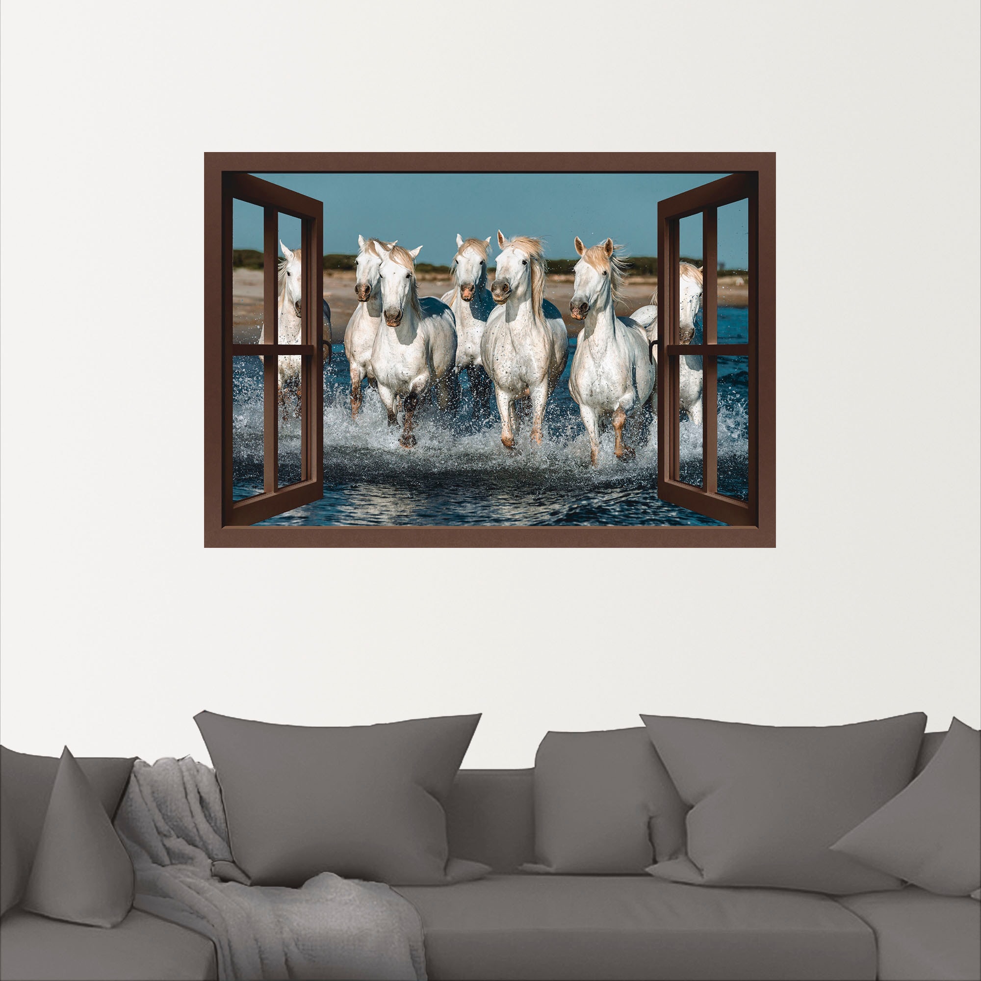 Wandfolie »Fensterblick Pferde am Strand«, Haustiere, (1 St.), selbstklebend