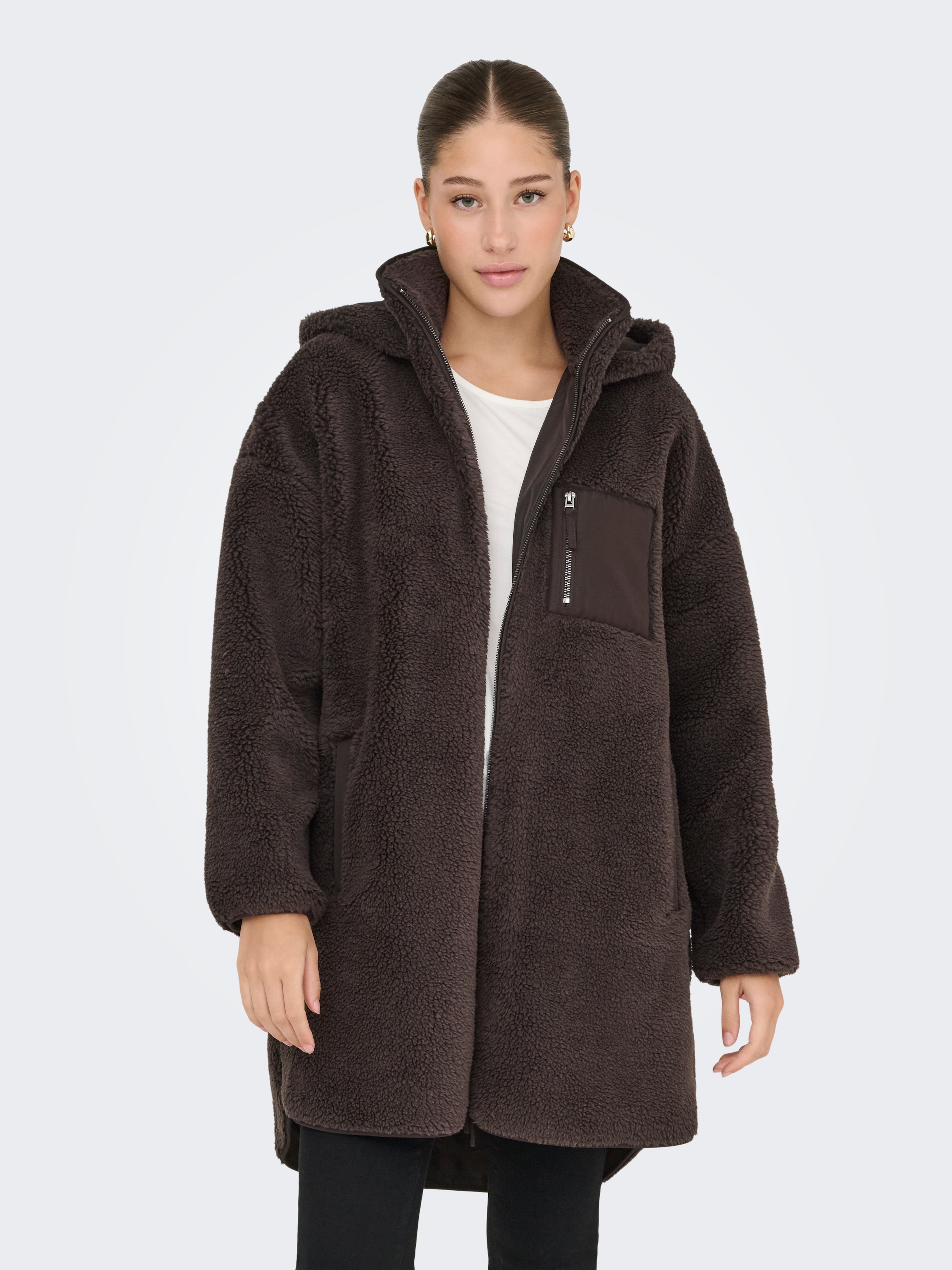 ONLY Plüschjacke »ONLSASCHA SHERPA JACKET LIFE OTW NOOS« mit Kapuze Kunstfaser, regular fit