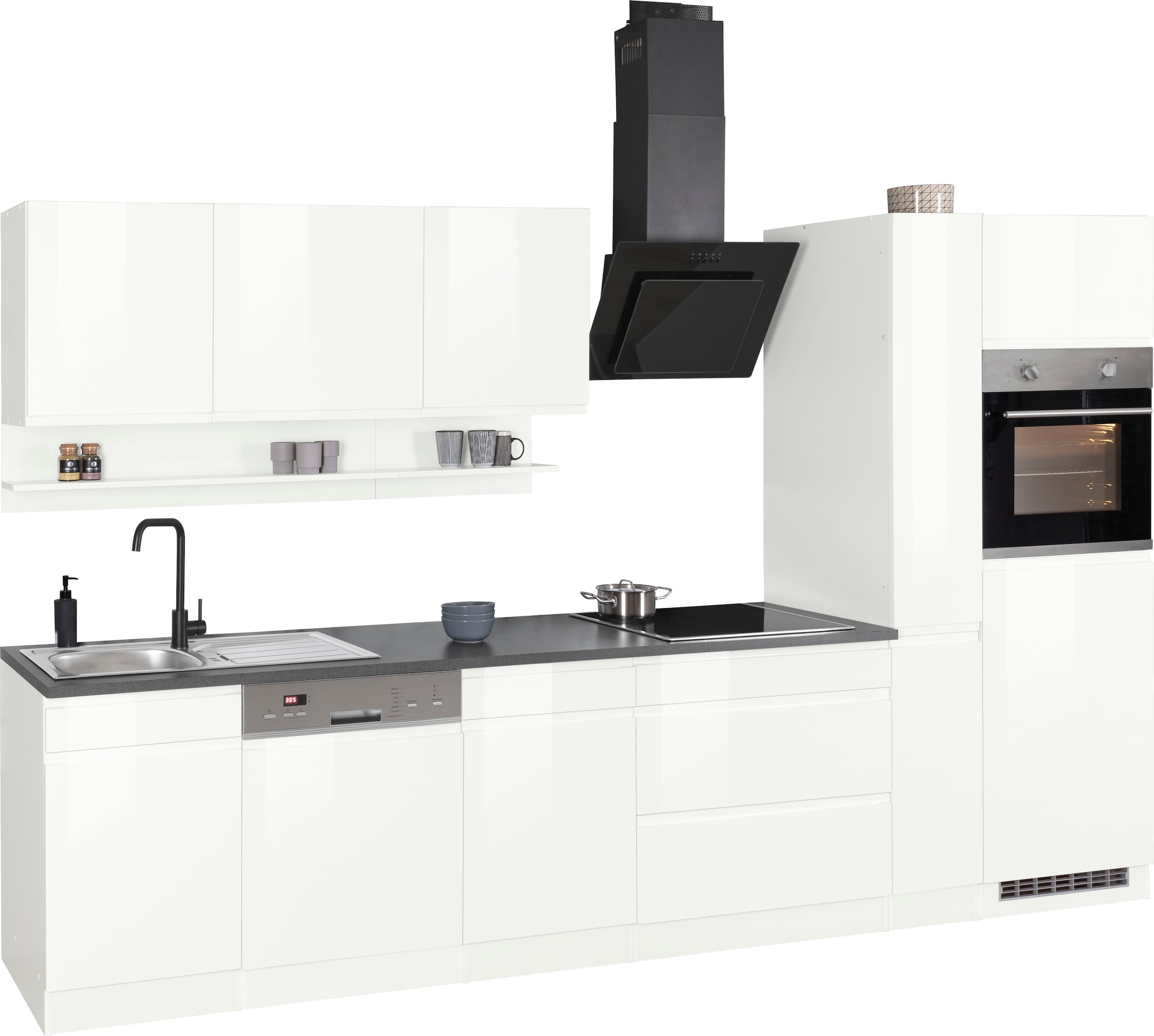 KOCHSTATION Küchenzeile »KS-Virginia,neu in verbesserter Ausführung« Arbeitsplatte 38 mm stark, Stauraum, Softclose,  Breite 330 cm, Soft-Close, ohne E-Geräte