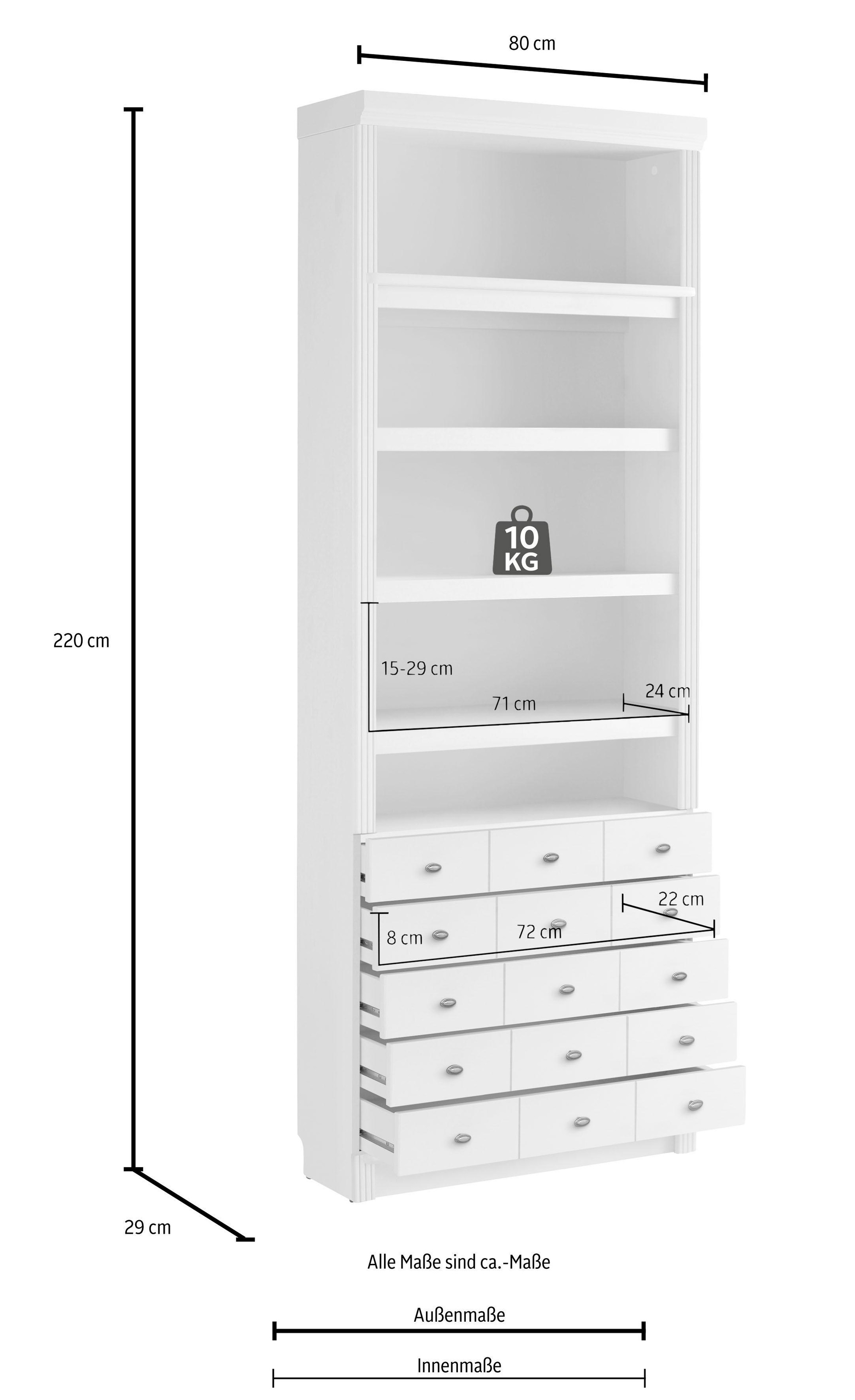 Home affaire Bücherregal »Soeren«, aus massiver Kiefer, in 2 Höhen, Tiefe 29 cm, mit 5 Schubkästen