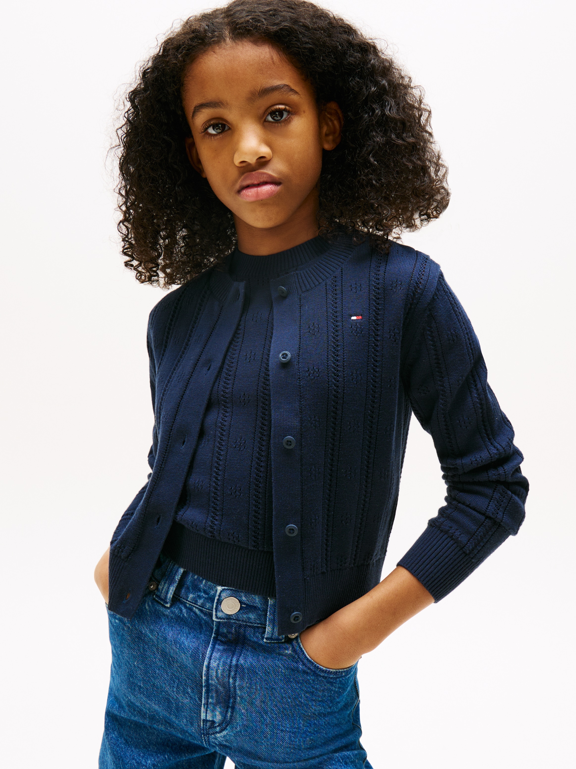 Image of Tommy Hilfiger Strickjacke "POINTELLE CARDIGAN LS" für Kinder bis 16 Jahre, mit süssem Muster