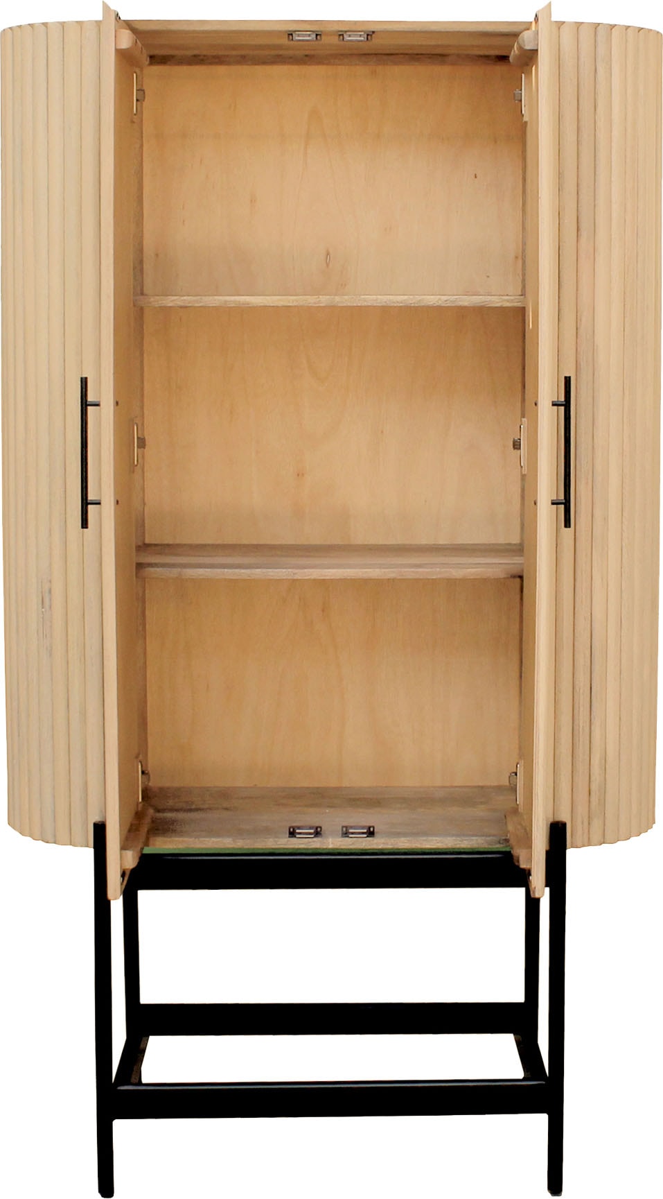 SIT Mehrzweckschrank »Rovinj aus Mangoholz mit Lamellen-Design & Metallfüssen« 1 Stk. tlg. 2 Türen, 3 Fächer & 52 cm hohe schwarze Metallfüsse