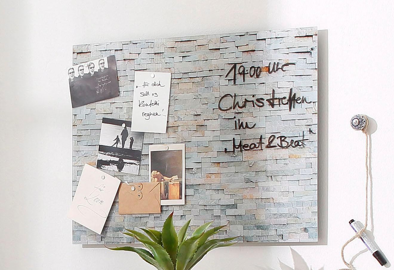 Home affaire Magnettafel »Stone Wall«, Memoboard, aus Glas, Stein Motiv