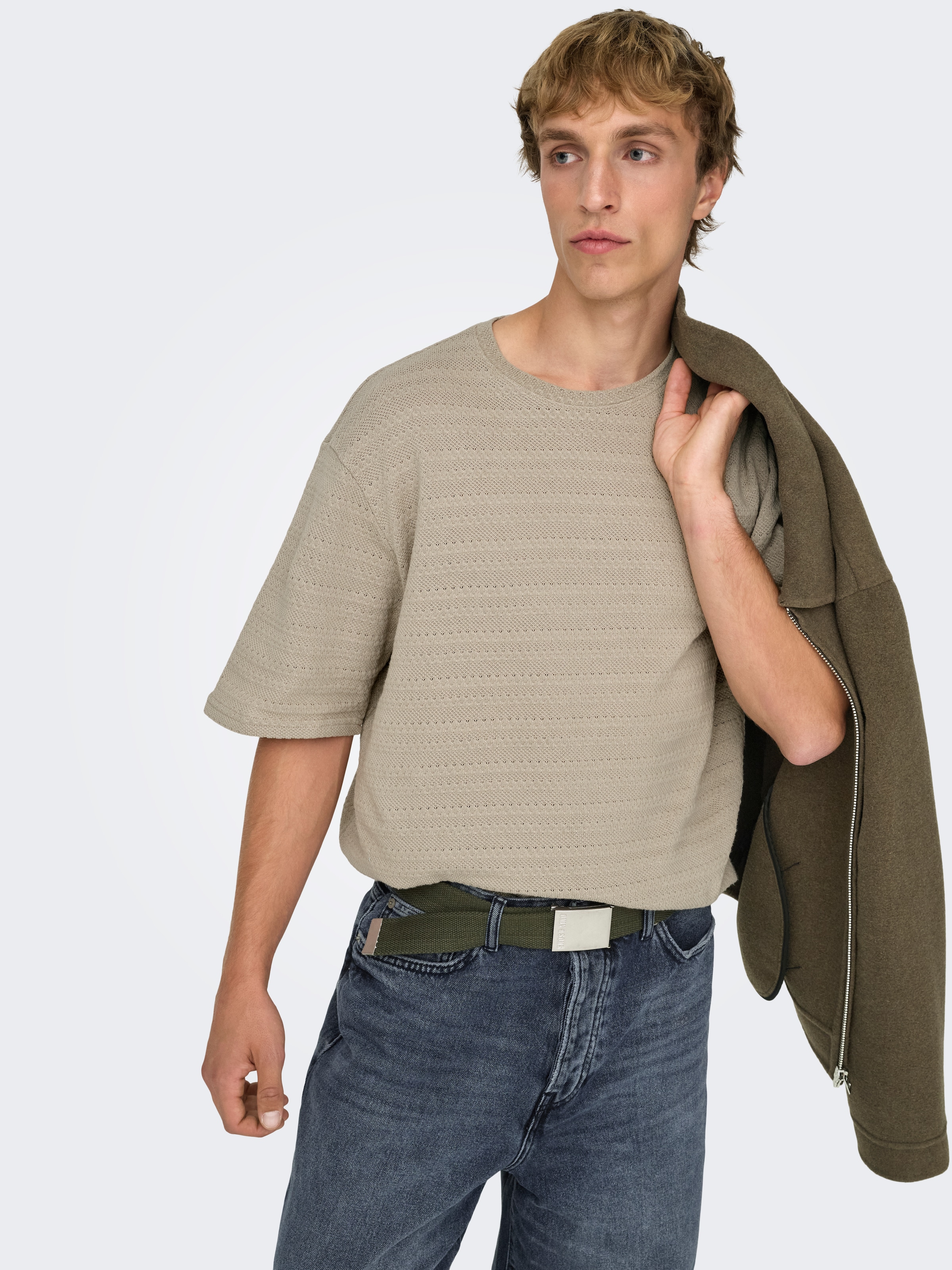 ONLY & SONS Pull à col rond »ONSGIVO REG 12 SS CREW KNIT NOOS« Coton, manches courtes, coupe normale