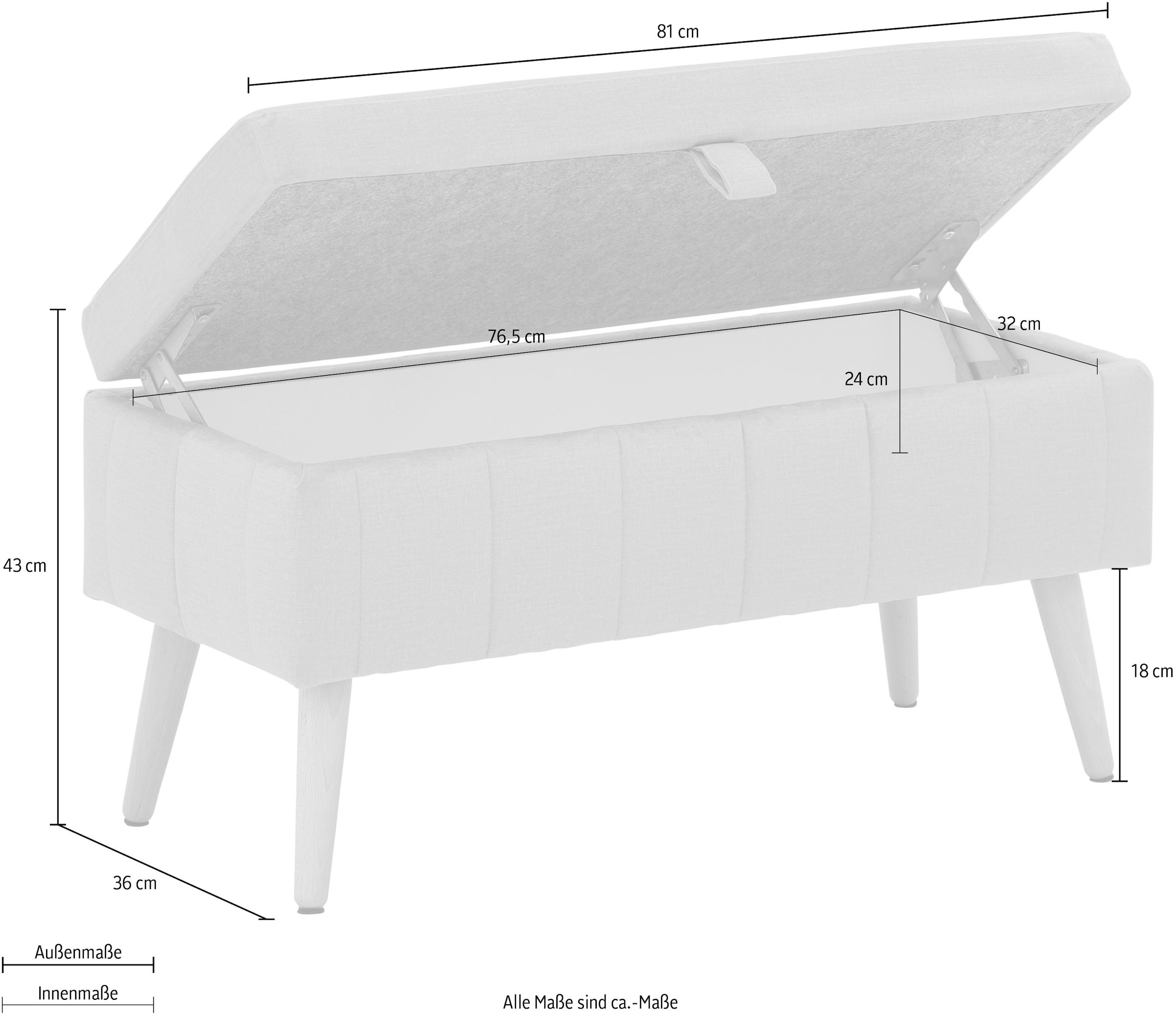 GOODproduct Banc coffre »AMIRA Sitzbank mit Stauraum, Masse B/T/H: 81/36/43 cm« mit Staufach, in 3 Bezugsqualitäten mit feiner Steppung