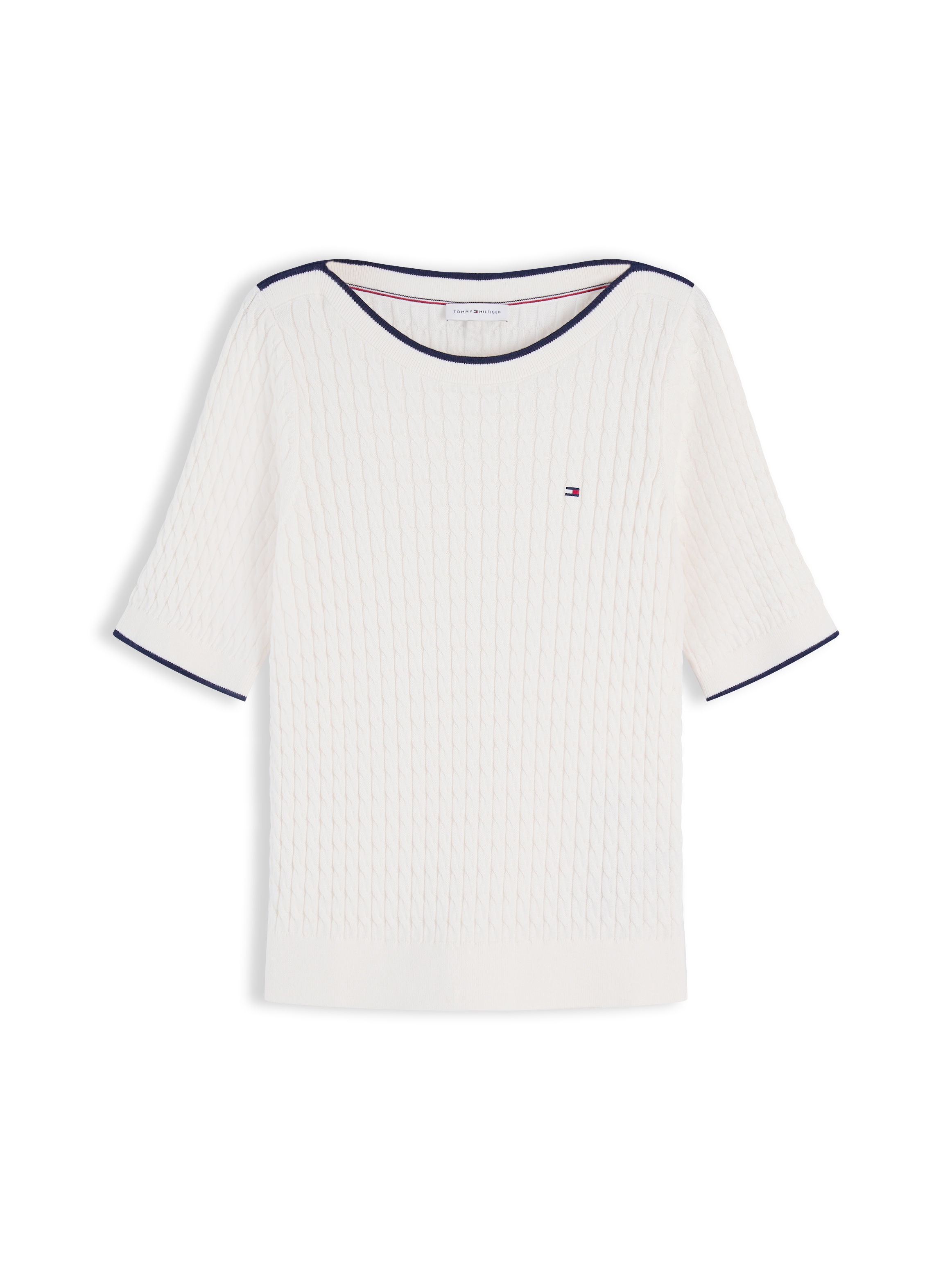 Tommy Hilfiger Pull à manches courtes »FINE GG CABLE BOAT NK S/S« Baumwolle, mit Zopfstrickmuster