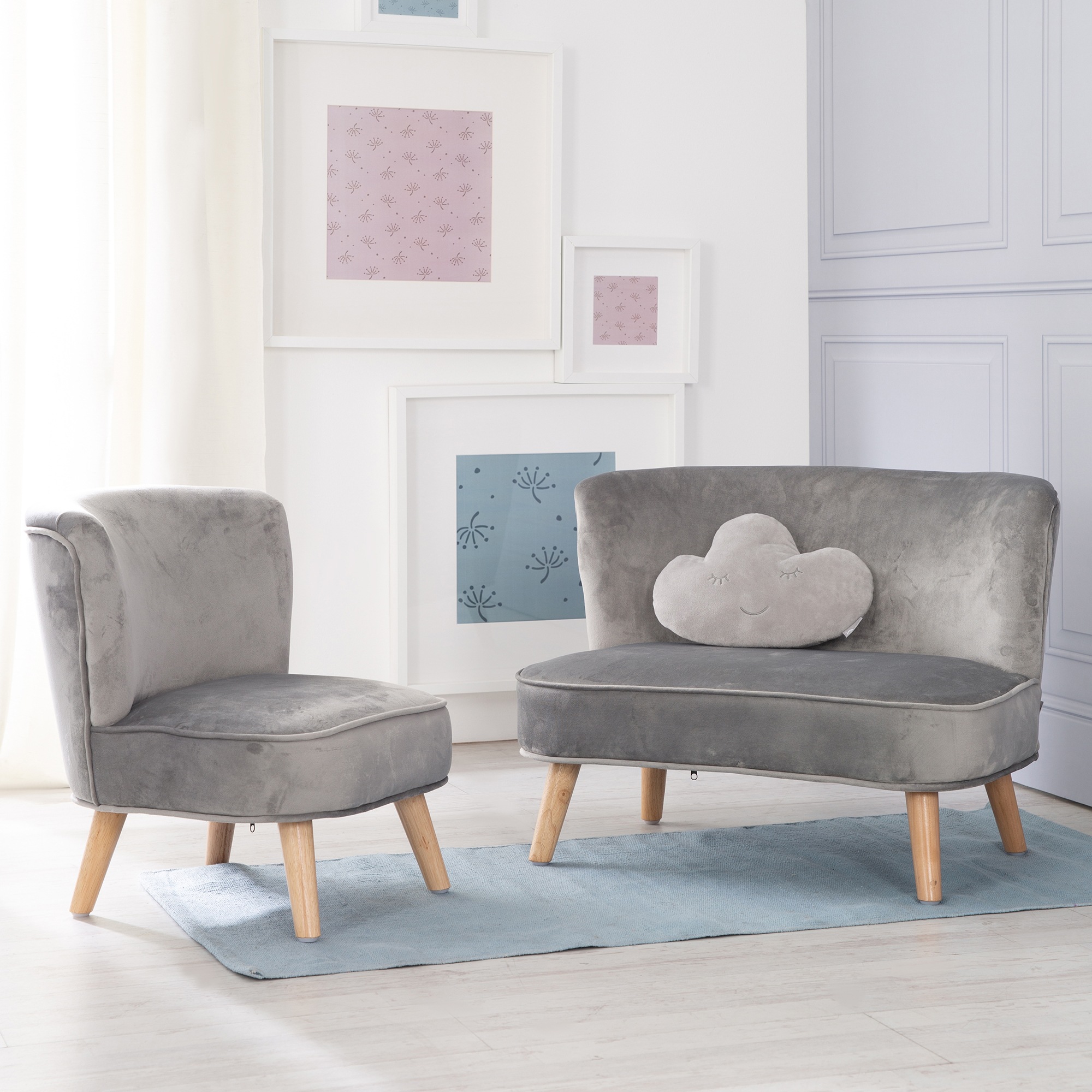 roba® Kindersitzgruppe »Lil Sofa«, (Set, 3 tlg.), bestehend aus Kindersofa, Kindersessel und Dekokissen in Wolkenform