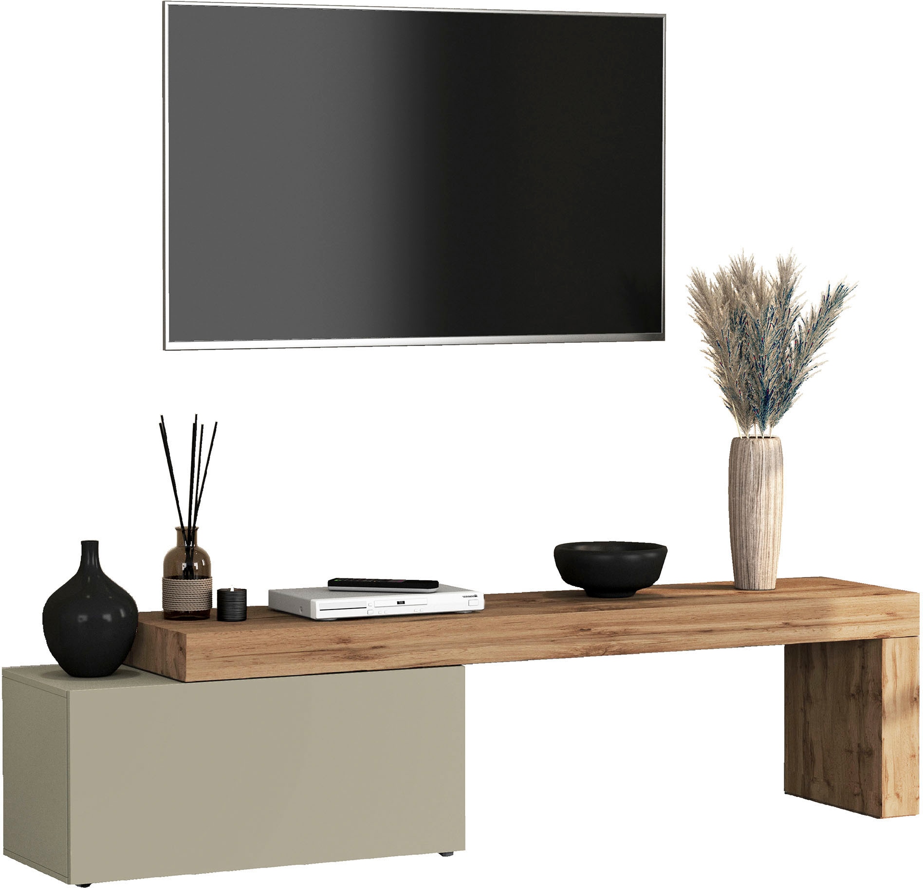 GOODproduct Table basse »Chronos TV-Board, TV-Schrank« Breite verstellbar von 180 bis 260 cm, 1 cuis tlg. Breite 220 cm TV-Board,Lowboard,1 Klappe und ein L-Förmiger Aufsatz