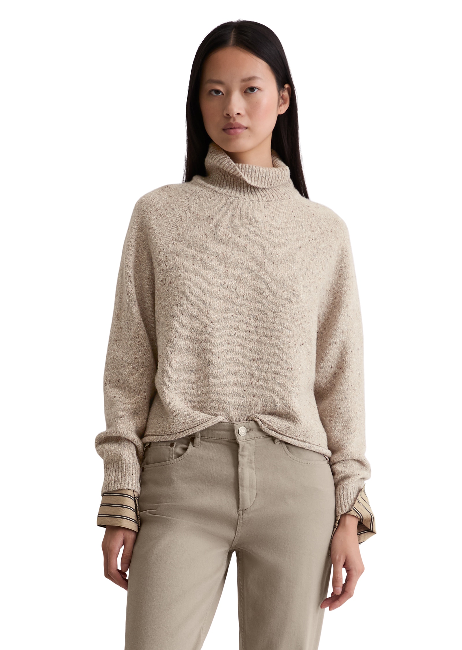 Image of Marc OPolo Stehkragenpullover aus Tweed, regular fit, aus Schurwoll-Mix