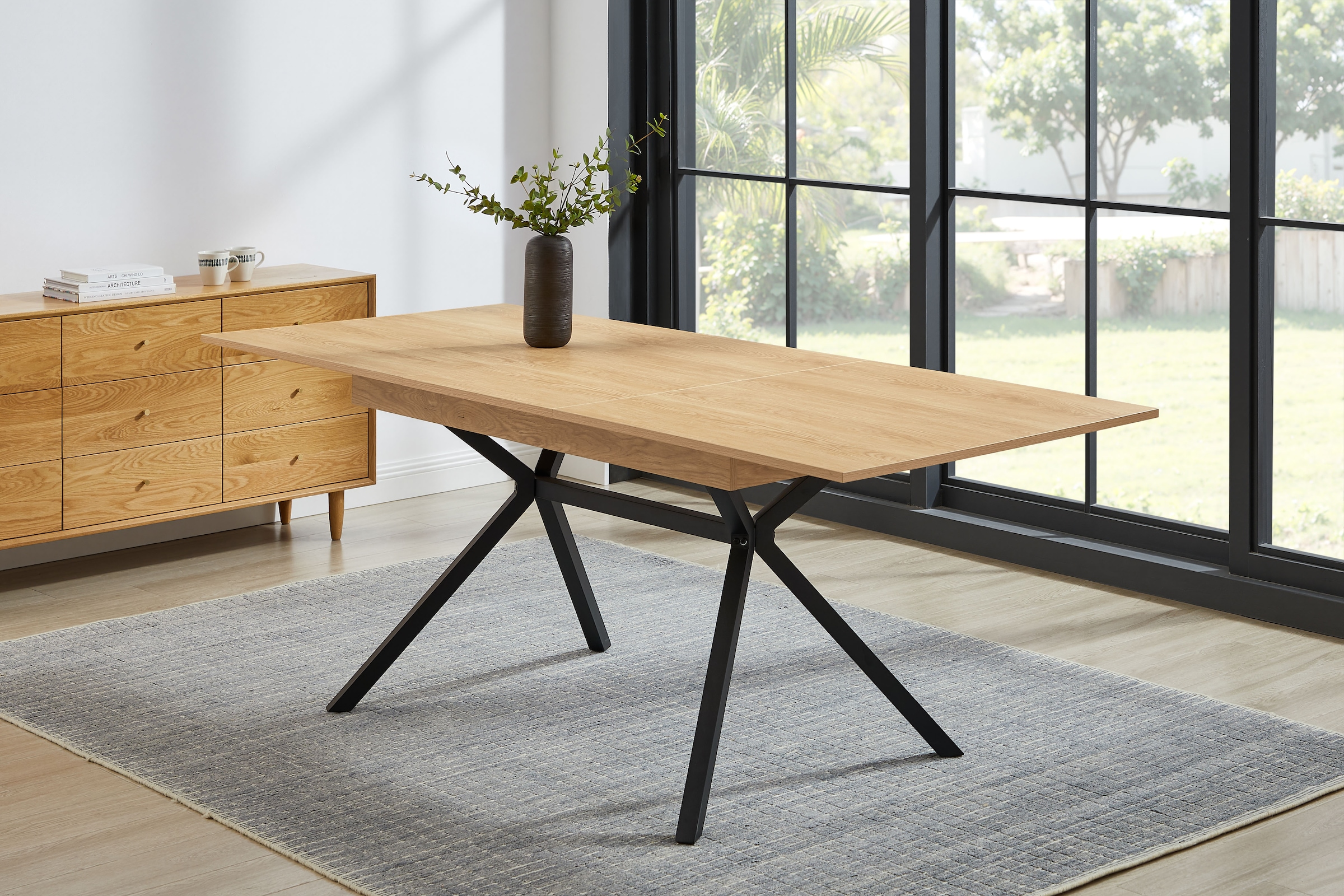 GOODproduct Ensemble de salle à manger »Vendy, Esstisch ausziehbar plus 6 Freischwinger« Set, Esstisch ausziehbar 160 - 210 cm plus 6 Esszimmerstühle, 7 cuis tlg. pflegeleichte Strukturstoff-Stühle, 3D-Steppung, ausziehbarer Tisch