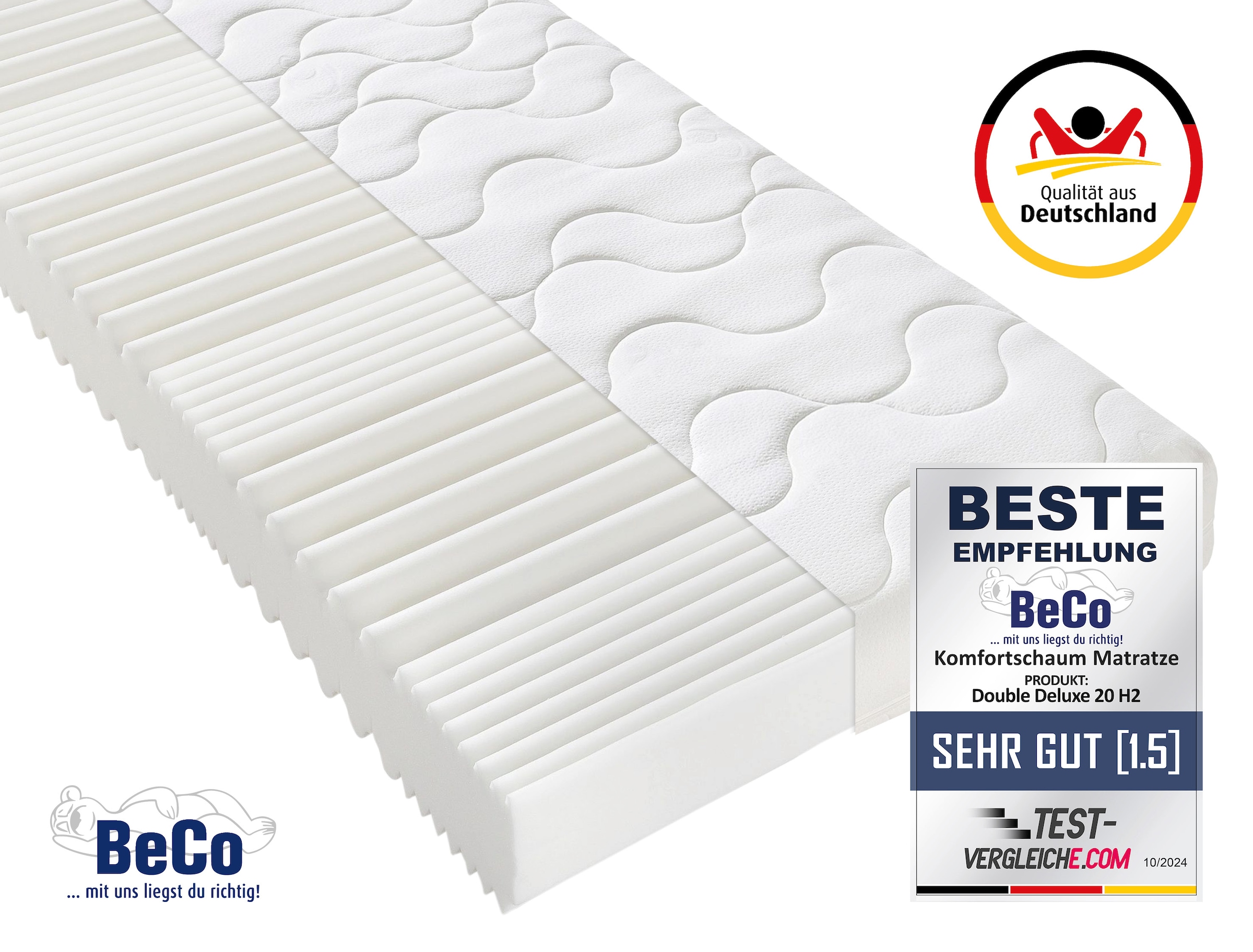 Image of Beco Komfortschaummatratze "Double Deluxe Matratze 20, Matratze in 90x200 cm und weiteren Grössen" 20 cm hoch Raumgewicht: 28 kg/m³ 1 Stk. tlg. Matratze vom TÜV Süd getestet*, über 2.000 5-Sterne-Bewertungen