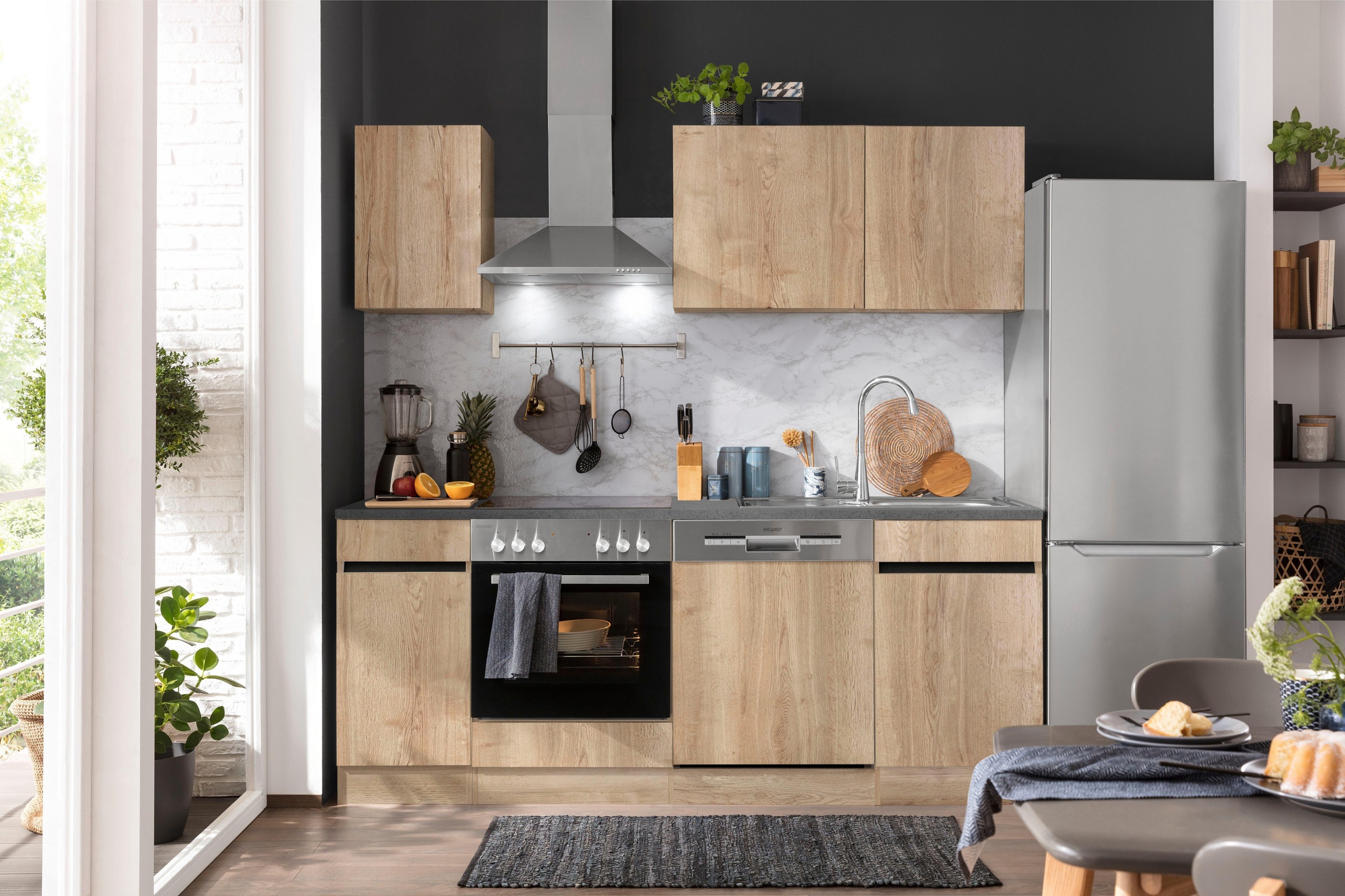 OPTIFIT Küchenzeile "Roth" Breite 210 cm, wahlweise mit E-Geräten, Push-to-Open-Funktion