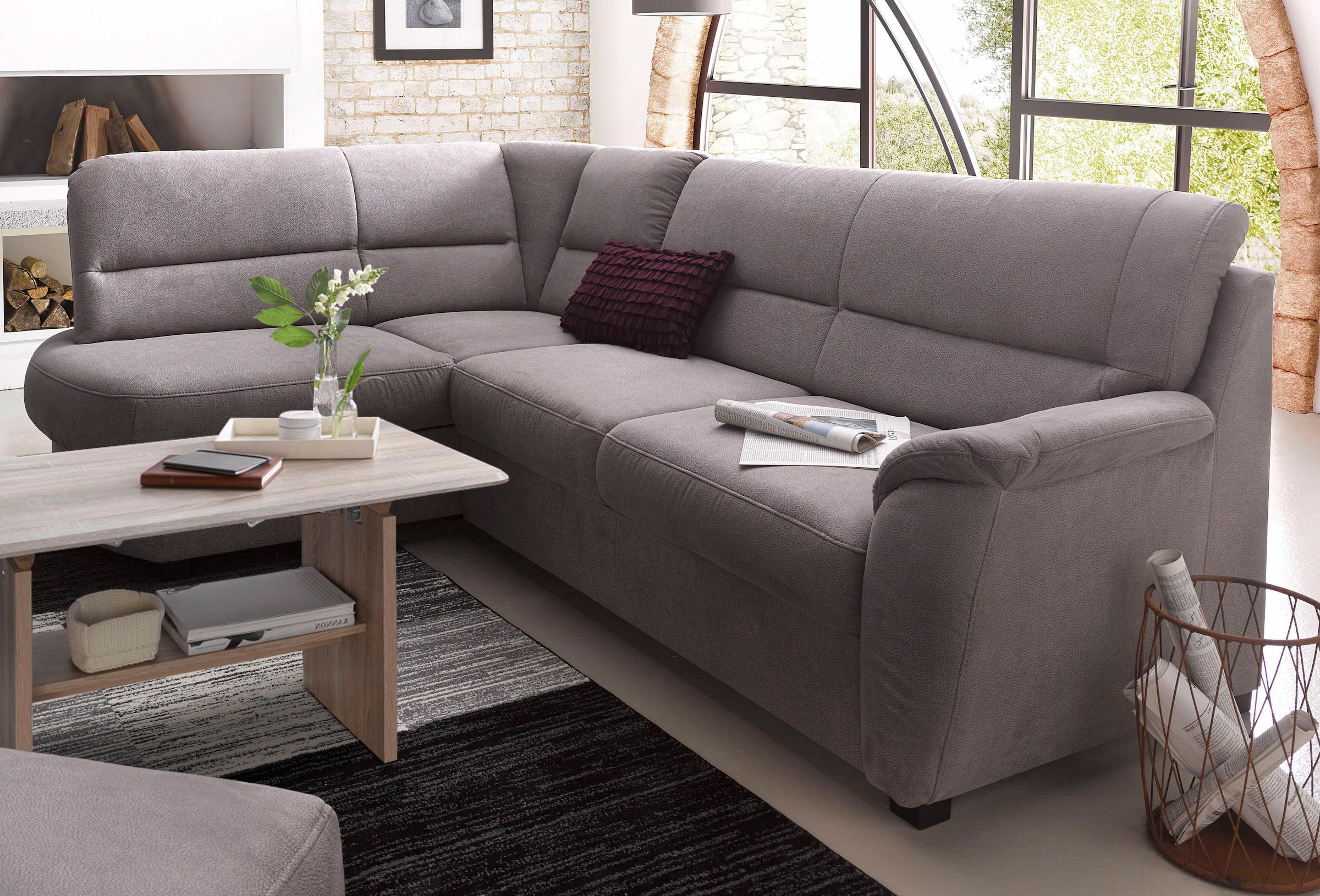 sit&more Ecksofa »Pandora L-Form«, wahlweise mit Bettfunktion und Bettkasten