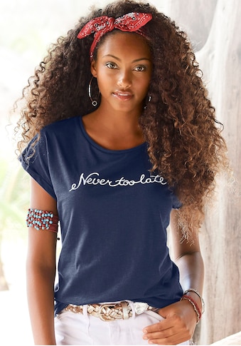 Beachtime T-Shirt, mit modischem Sprüche Frontdruck "Never too late" kaufen