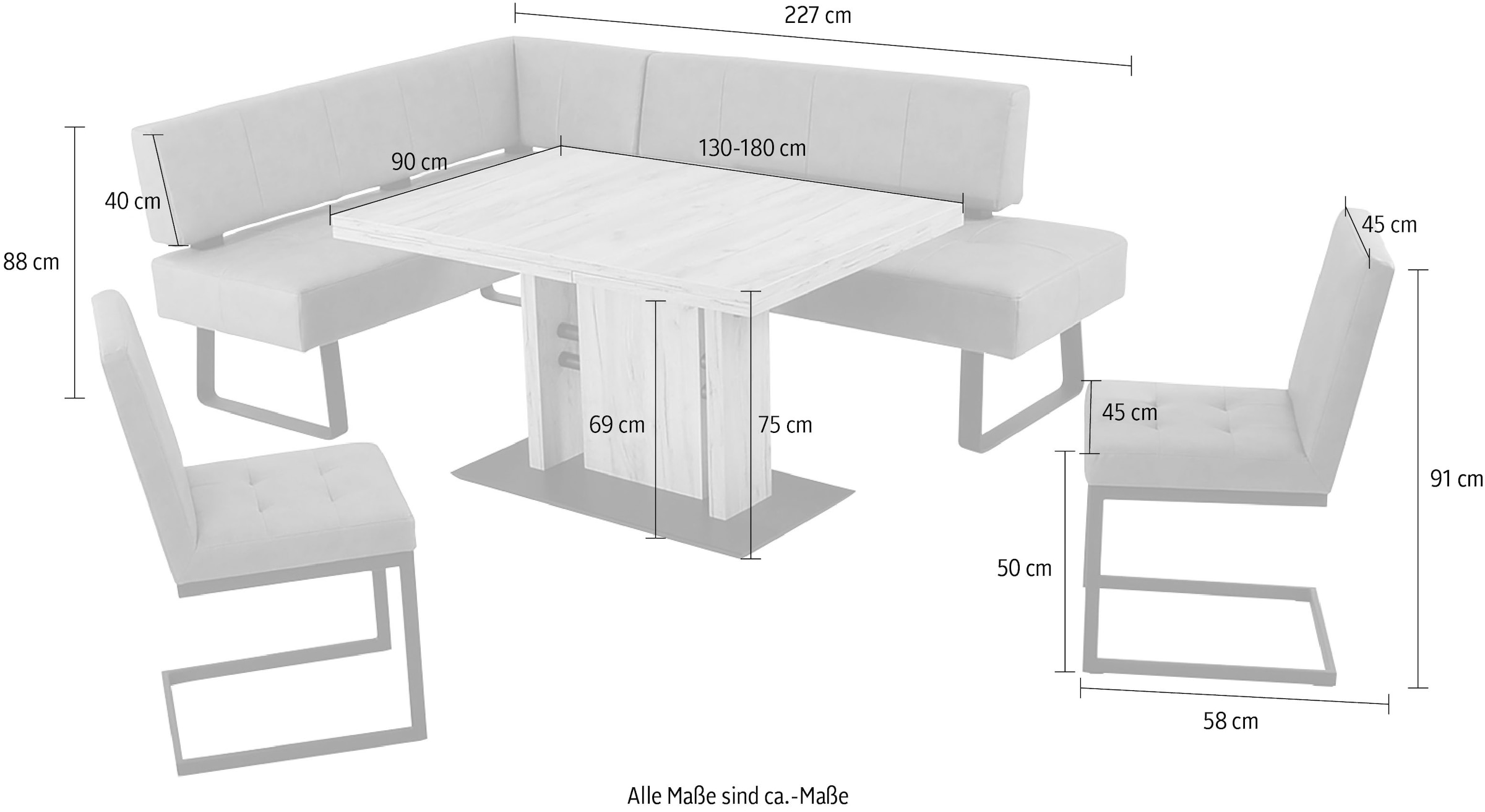 K+W Komfort & Wohnen »Spider II« 4 cuis tlg. longue jambe au choix en 2 largeurs, 2 fauteuils à bascule, 1 table
