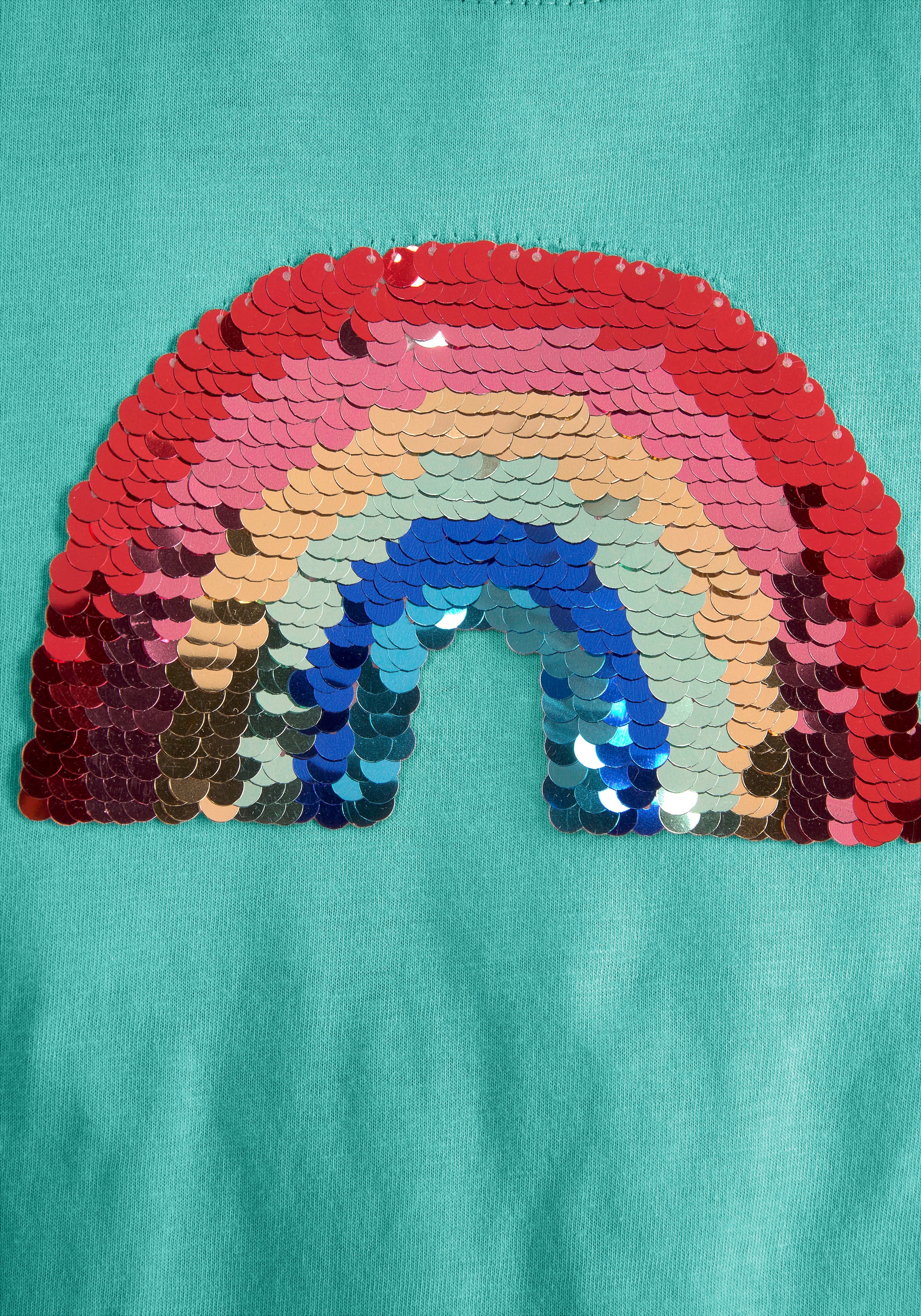 KIDSWORLD Langarmshirt »Regenbogen Pailletten-Applikation«, Langarm, Basic-Passform, mit schimmernden Pailletten-Applikationen