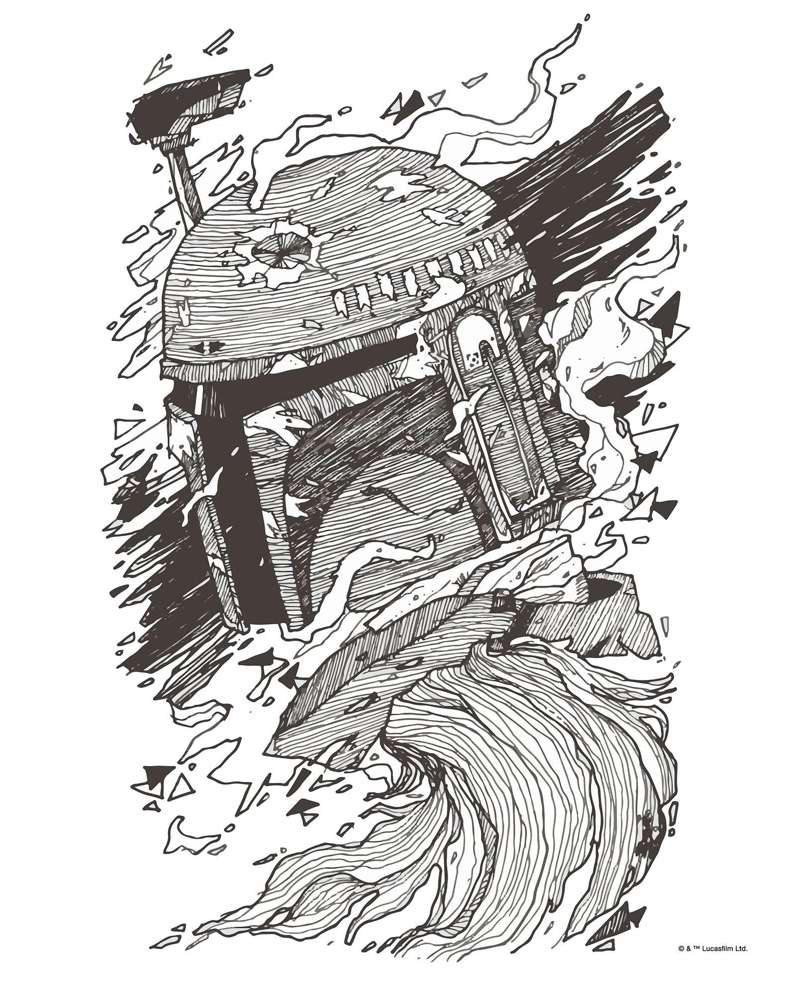 Image of Komar Bild "Star Wars Boba Fett Drawing" Disney 1 Stk. tlg. Wandbild zur Dekoration im Kinderzimmer - ohne Rahmen