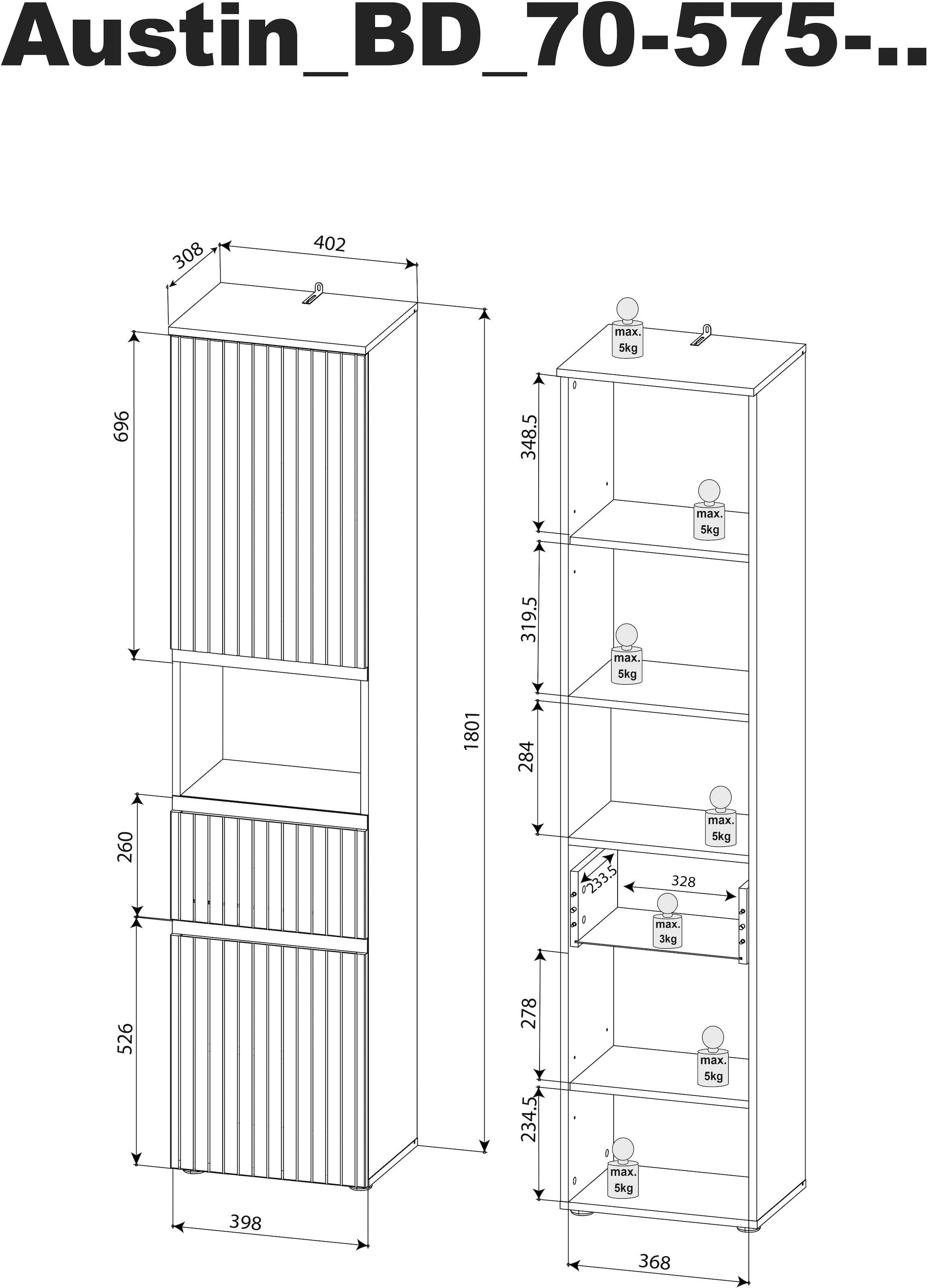 BASIC by Balculina Armoire haute »Austin« 1 cuis tlg. Largeur 40 cm, charnière porte L/R réversible, fonction soft-close