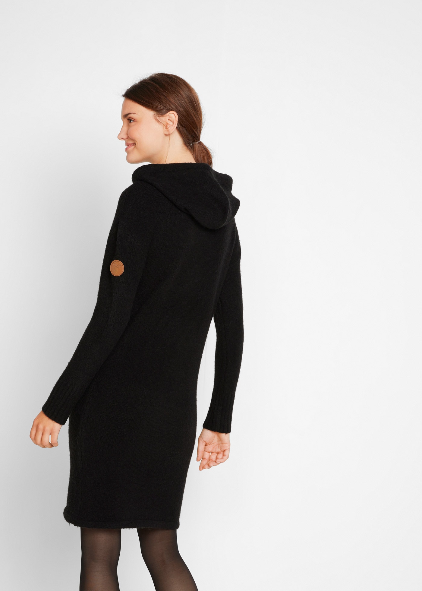 bonprix Strickkleid mit Kapuze und Bindebändern, Ballonform, mit langem Arm