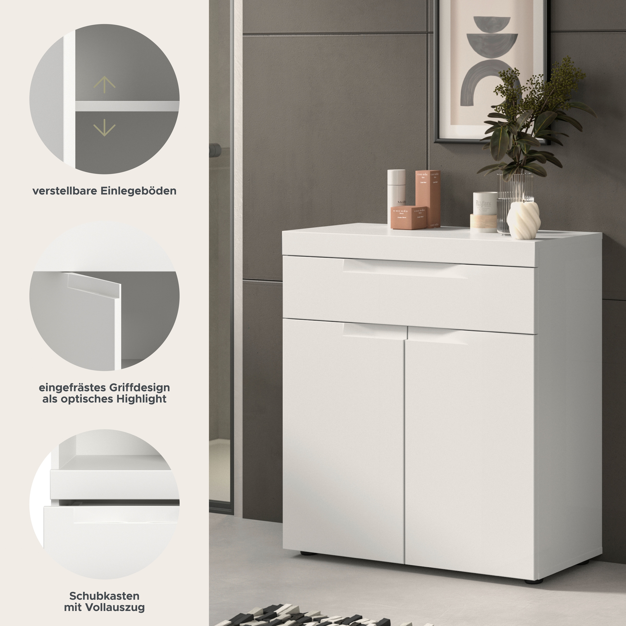 GOODproduct Commode de salle de bain »MAOI, Breite 75 cm, 2 Türen, 1 Schubkasten, 2 Fächer« Armoire de salle de bain, armoire, commode, armoire moyenne, salle de bain